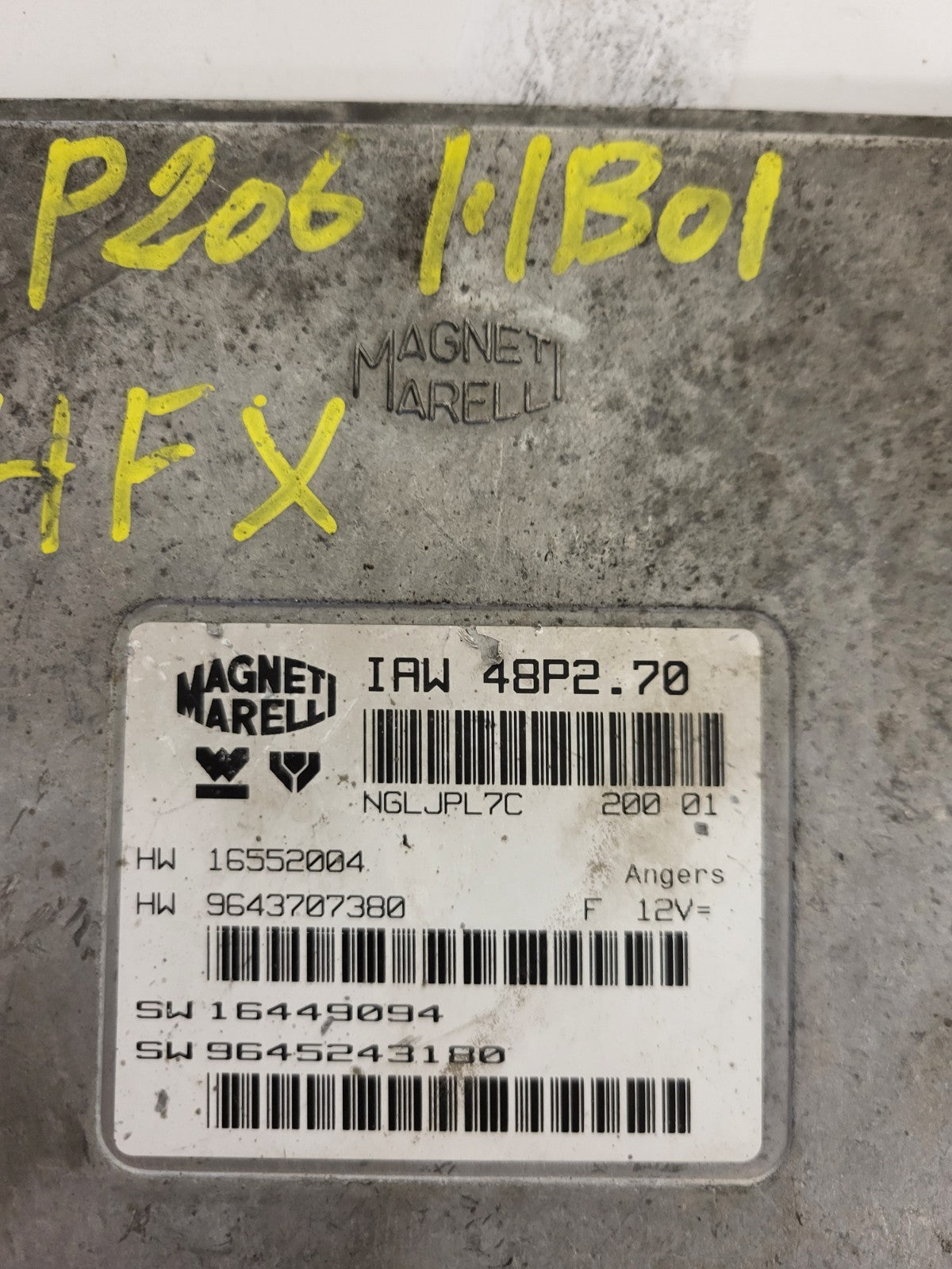 PEUGEOT 206 ECU / IAW 48P2.70 / 9645243180 / 9643707380 / MAGNETI MARELLI