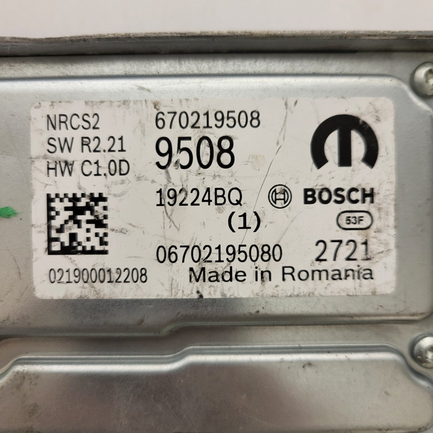 FIAT ALFA MODULE ECU / NRCS2 / 670219508 / 19224BQ / SW R2.21 / HW C1.0D / BOSCH