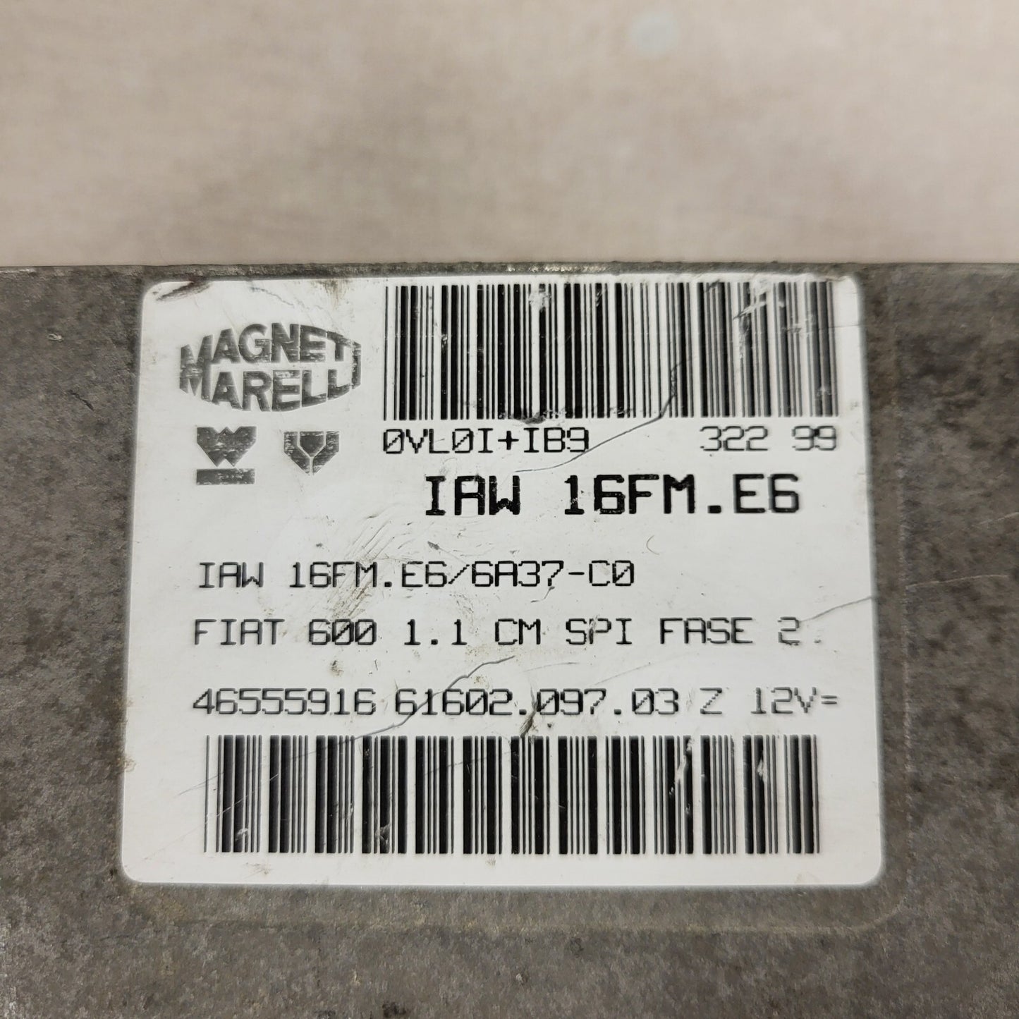 FIAT 600 1.1 ECU / IAW 16FM.E6 / 46555916 / 61602.097.03 / MAGNETI MARELLI