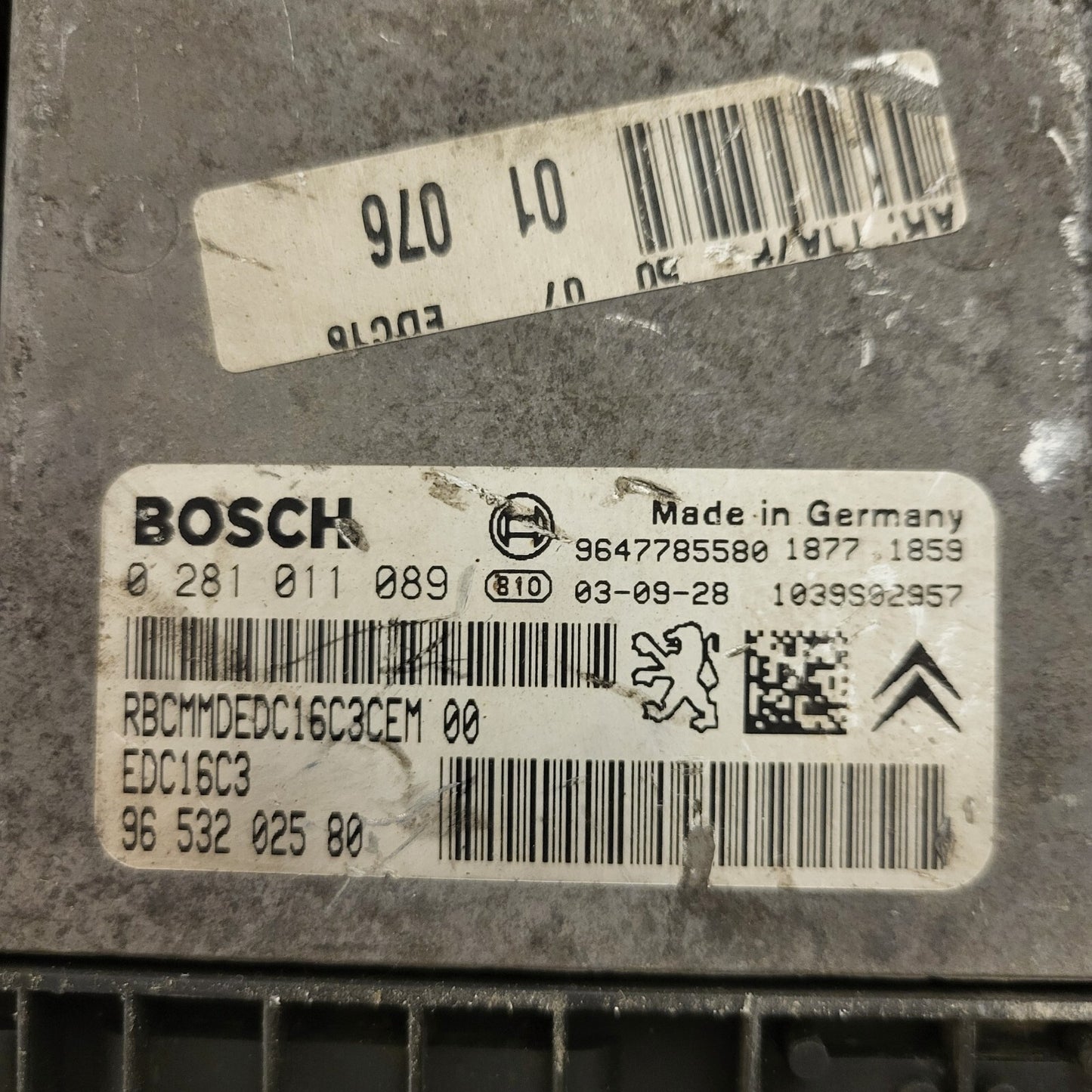 PEUGEOT 206 ECU / 0281011089 / EDC16C3 / 9653202580 / 9647785580 / BOSCH