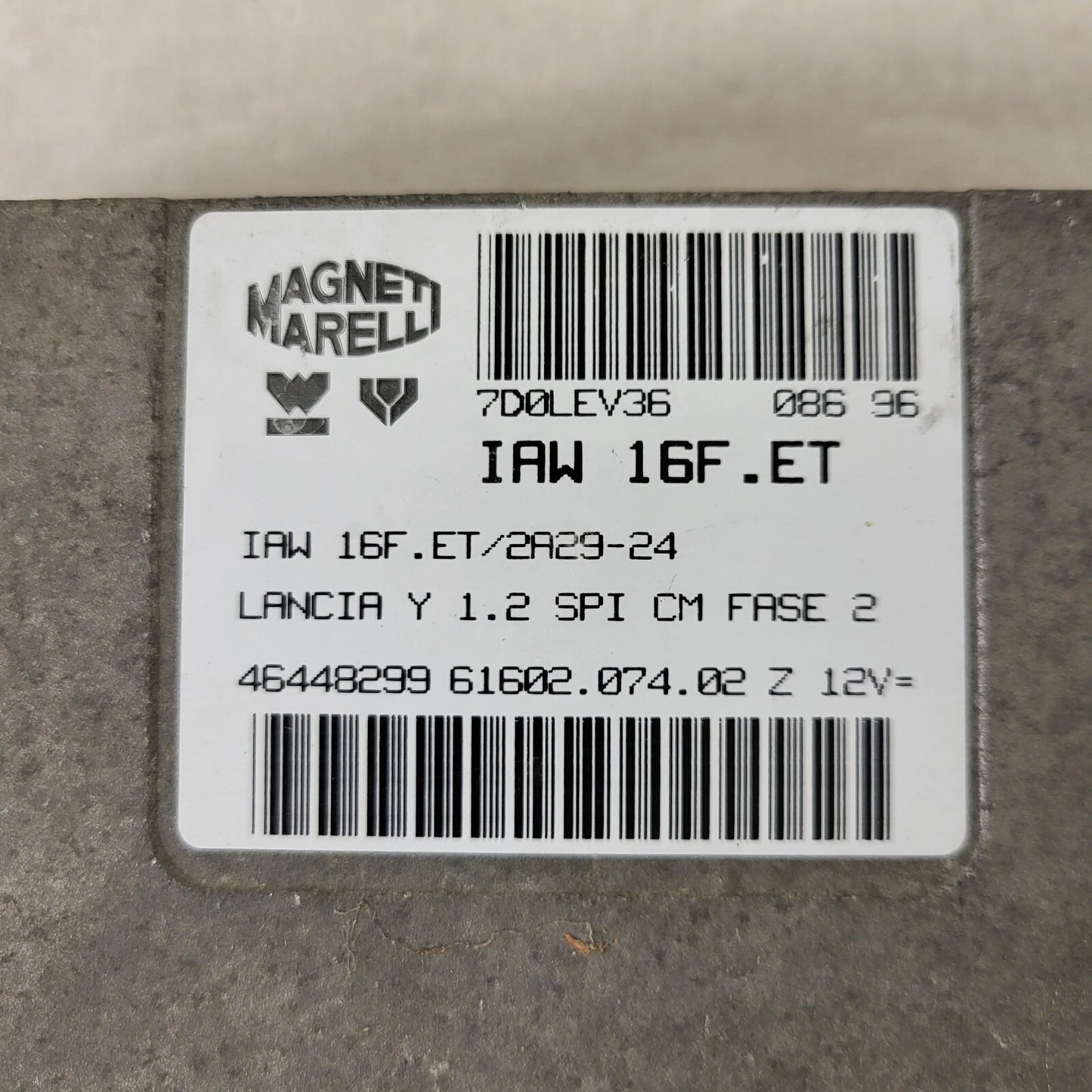 LANCIA Y 1.2 ECU / IAW 16F.ET / 46448299 / 61602.074.02 / MAGNETI MARELLI