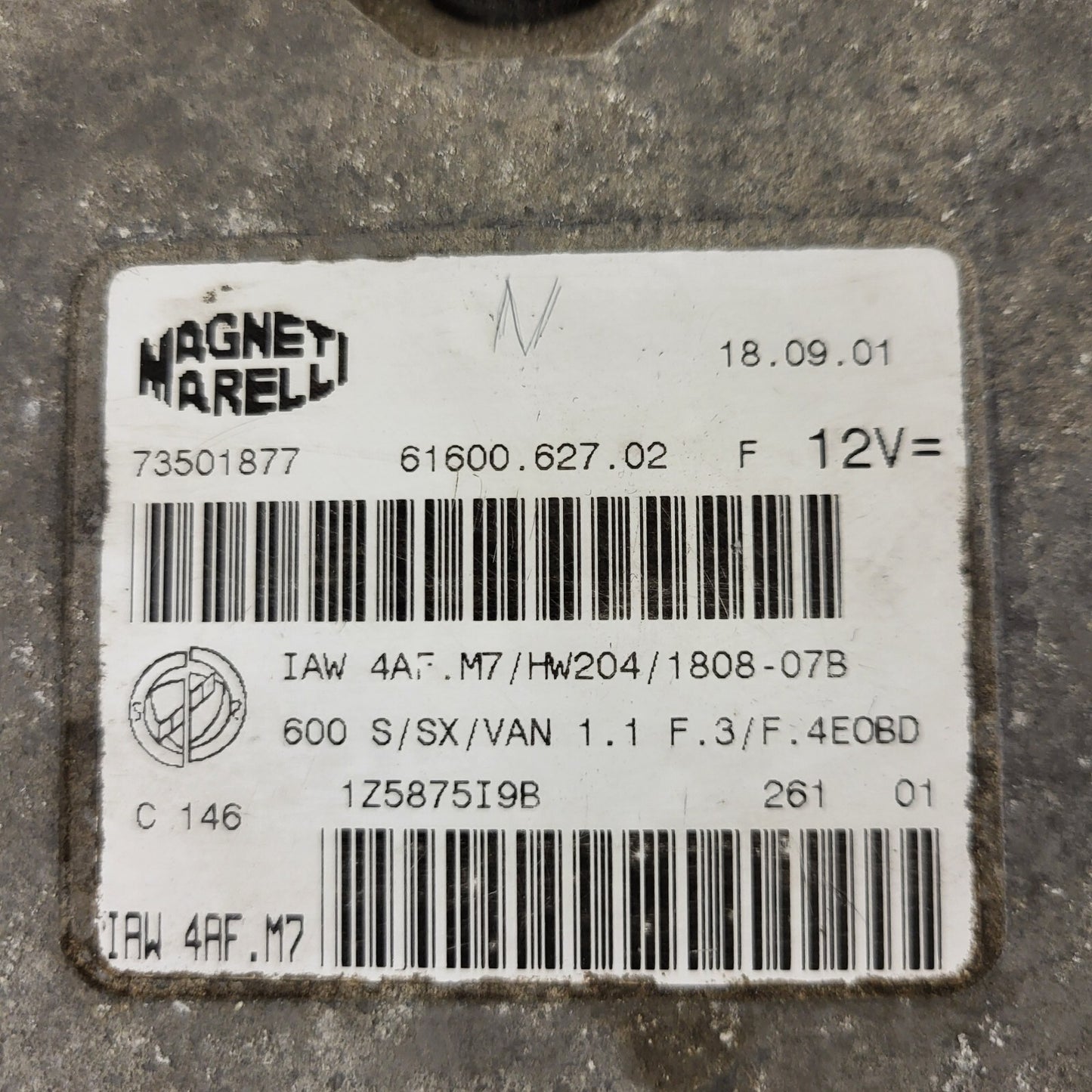 Fiat 600 ECU / IAW 4AF.M7 / 73501877 / HW204 / MAGNETI MARELLI