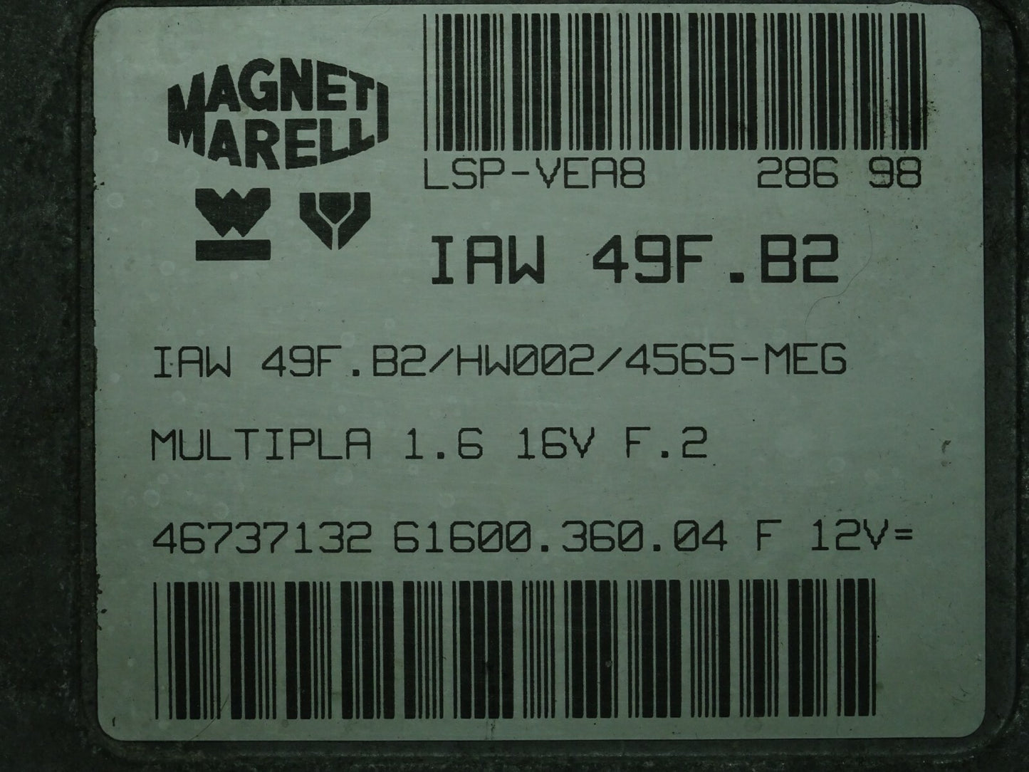 FIAT MULTIPLA 1.6 16V ECU / IAW 49F.B2 / 46737132 / HW002 / 61600.360.04