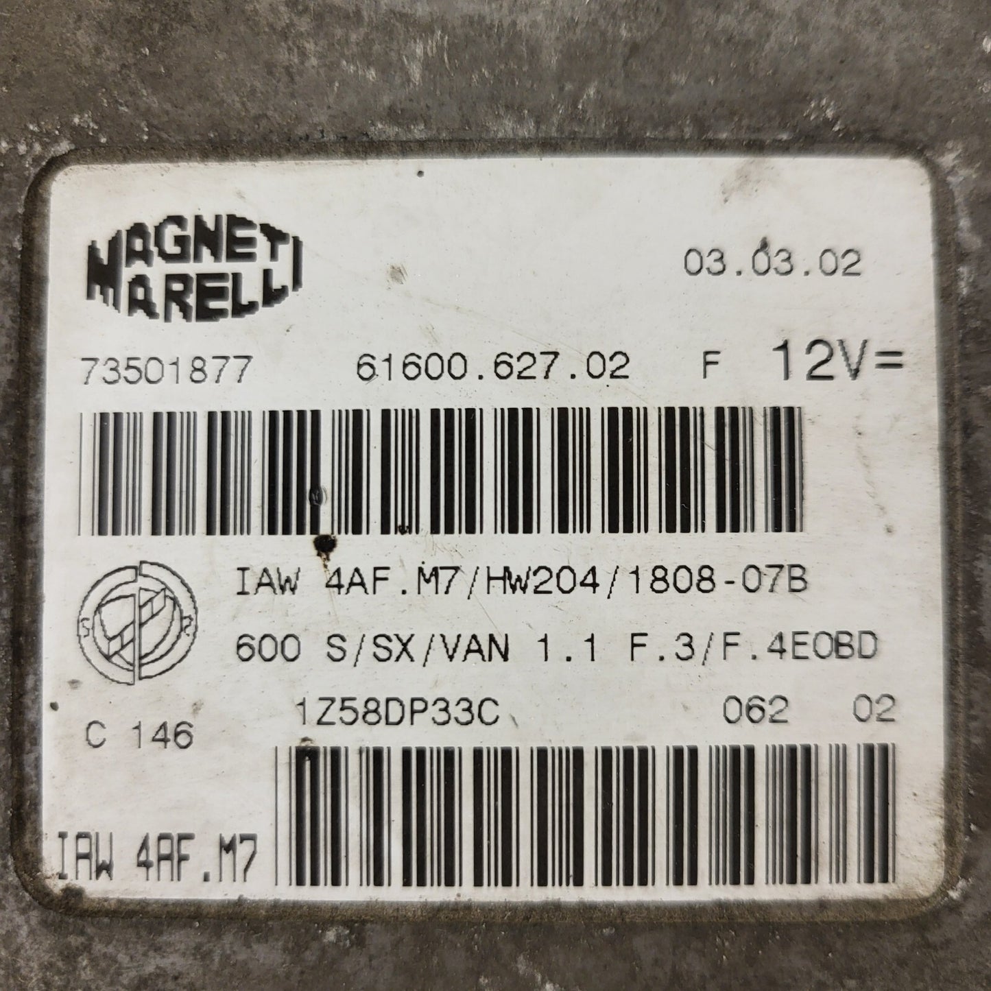 Fiat 600 ECU / IAW 4AF.M7 / 73501877 / HW204 / MAGNETI MARELLI