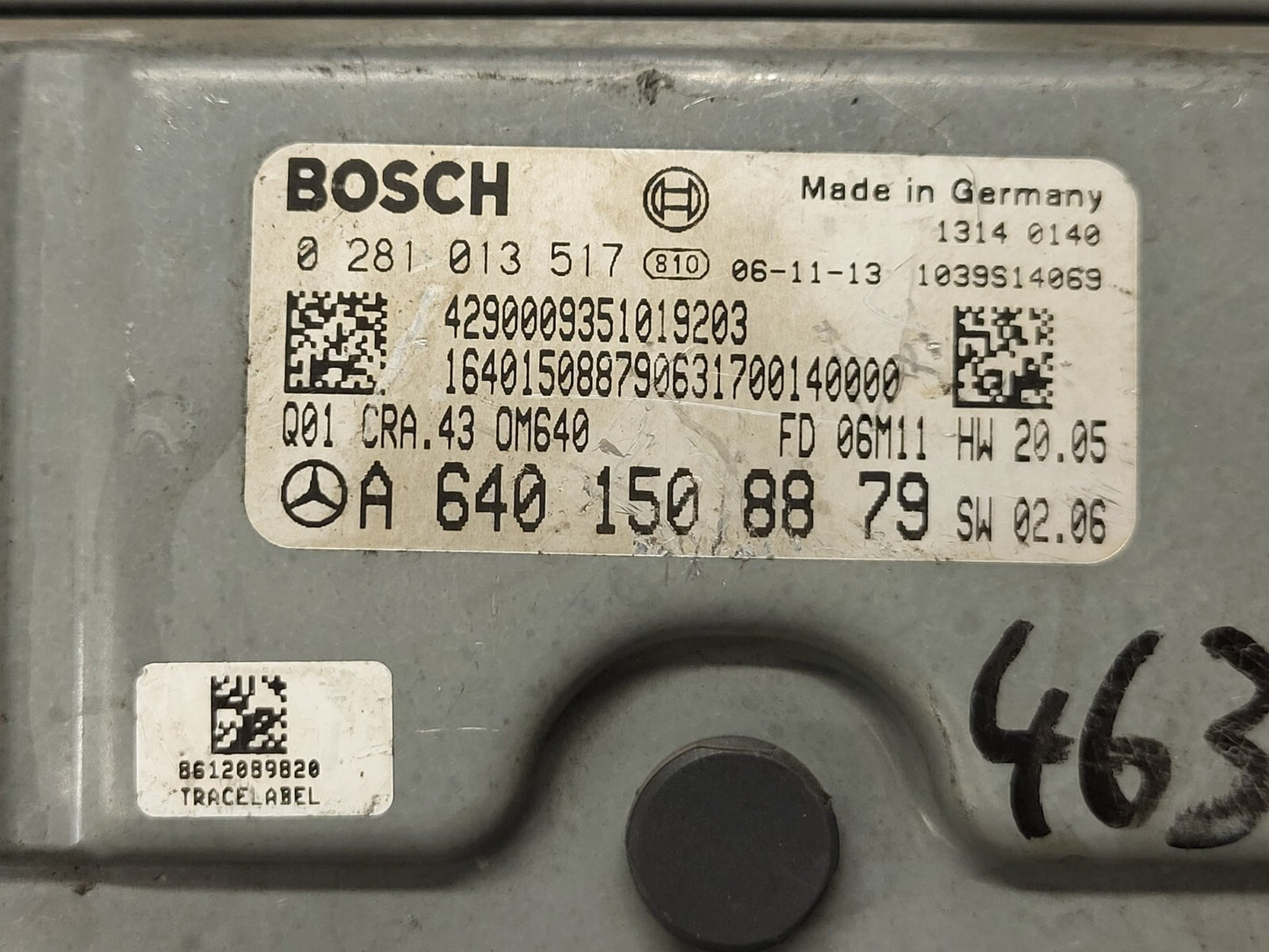 MERCEDES W169 W245 ECU / 0281013517 / A6401508879 / CRA.43 / OM640 / BOSCH