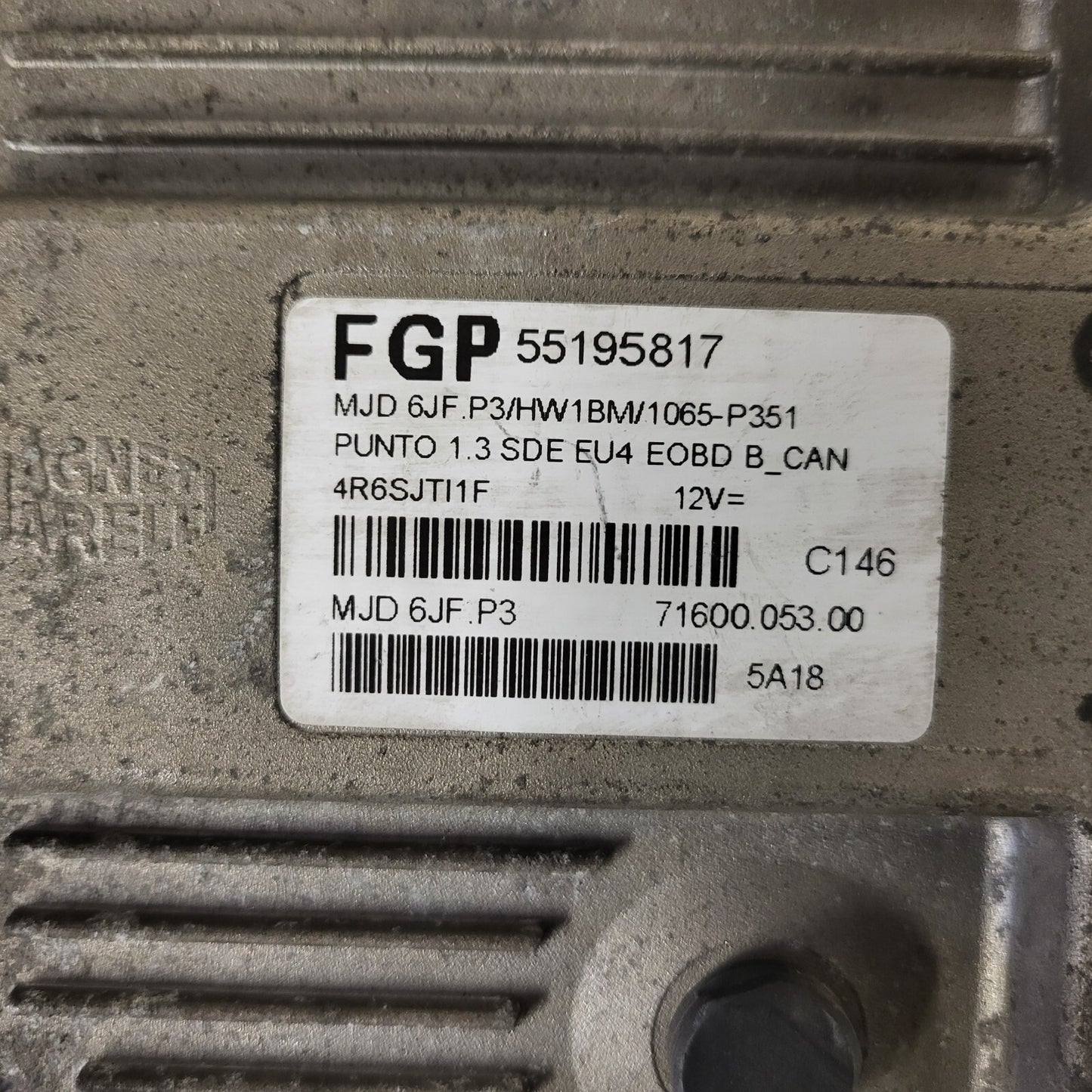 FIAT PUNTO ECU / MJD 6JF.P3 / 55195817 / HW1BM / 71600.053.00 / MAGNETI MARELLI