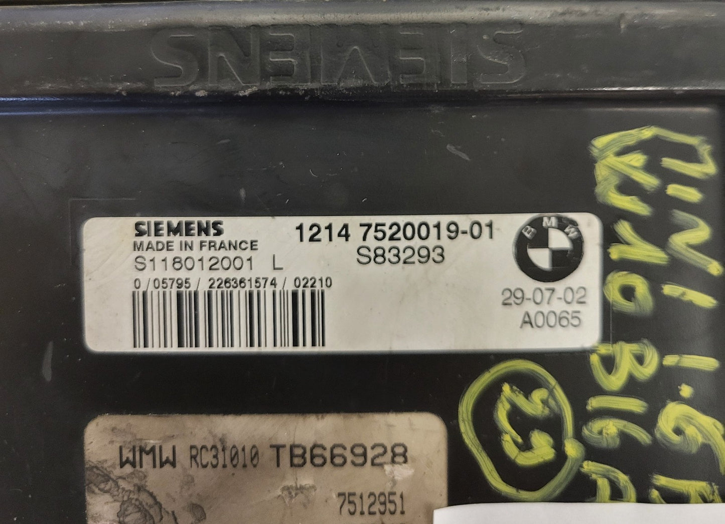 MINI COOPER 1.6 ECU / S118012001L / 12147520019-01 / 7512951 9520019