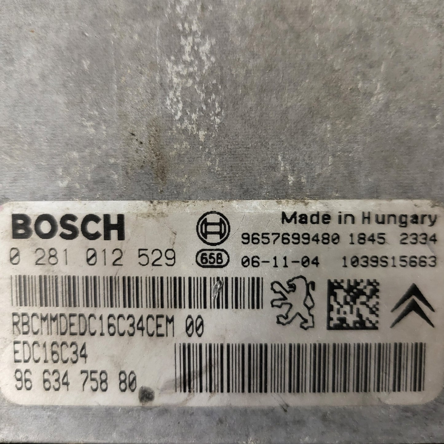PEUGEOT CITROEN ECU / 0281012529 / 9663475880 / 9657699480 / EDC16C34 / BOSCH