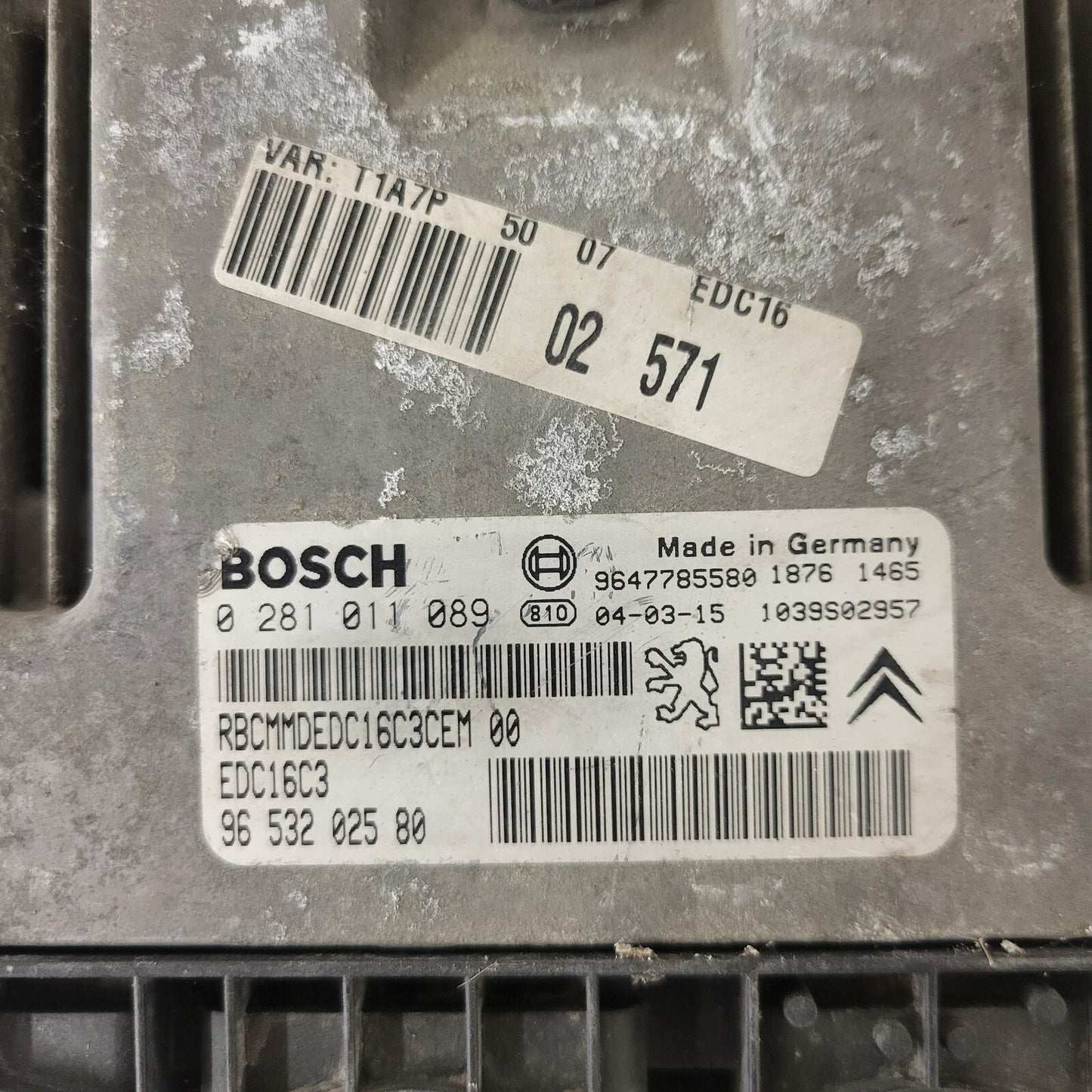 PEUGEOT 206 ECU / 0281011089 / EDC16C3 / 9653202580 / 9647785580 / BOSCH