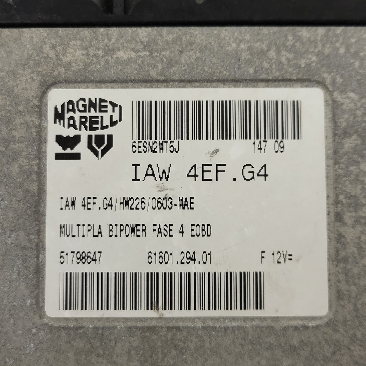 FIAT MULTIPLA ECU IAW 4EF.G4 / 51798647 / 61601.294.01 / HW226 / MAGNETI MARELLI - B07-19 - 3