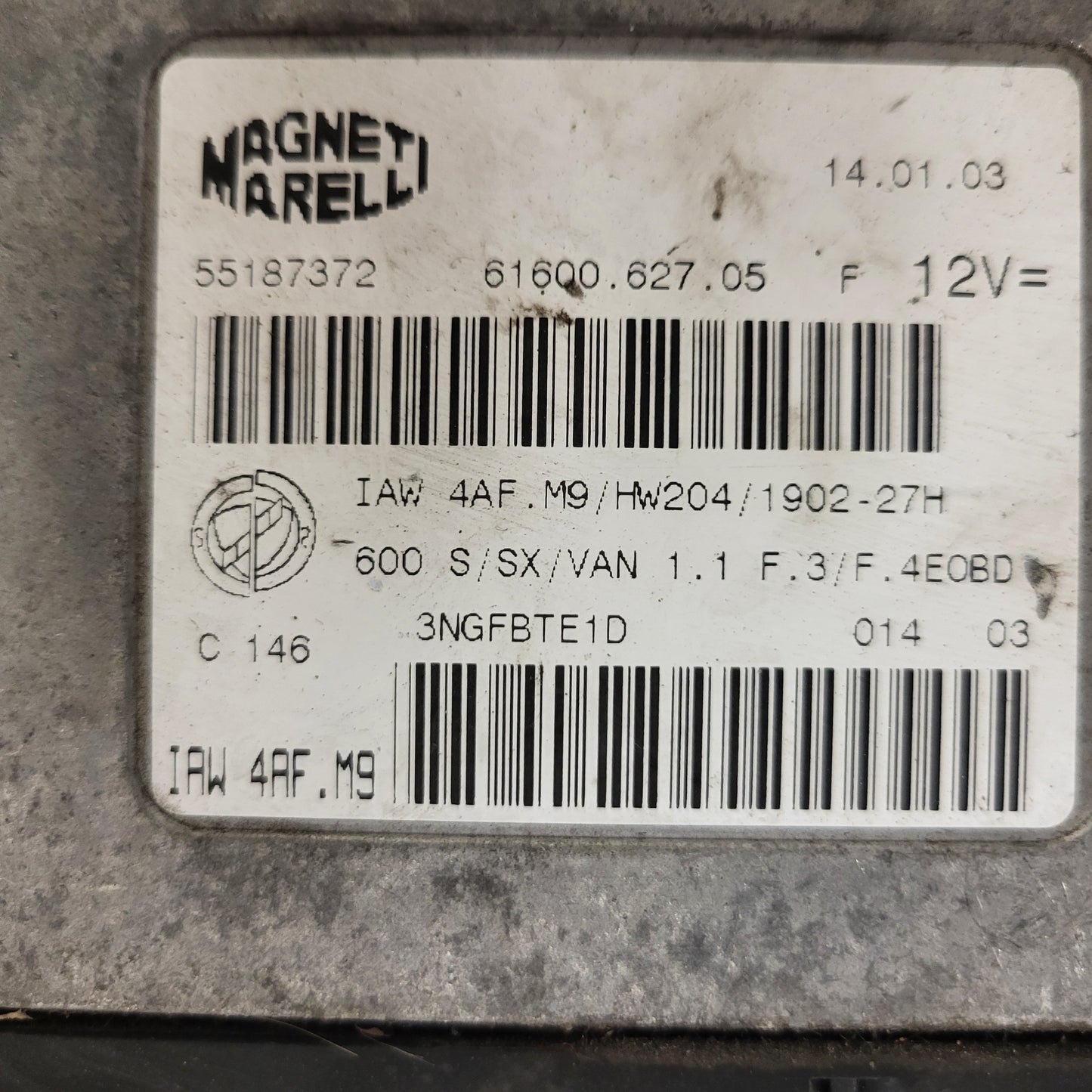 Fiat Seicento 600 ECU / 55187372 / IAW4AF.M9 / 61600.627.05 / MAGNETI MARELLI