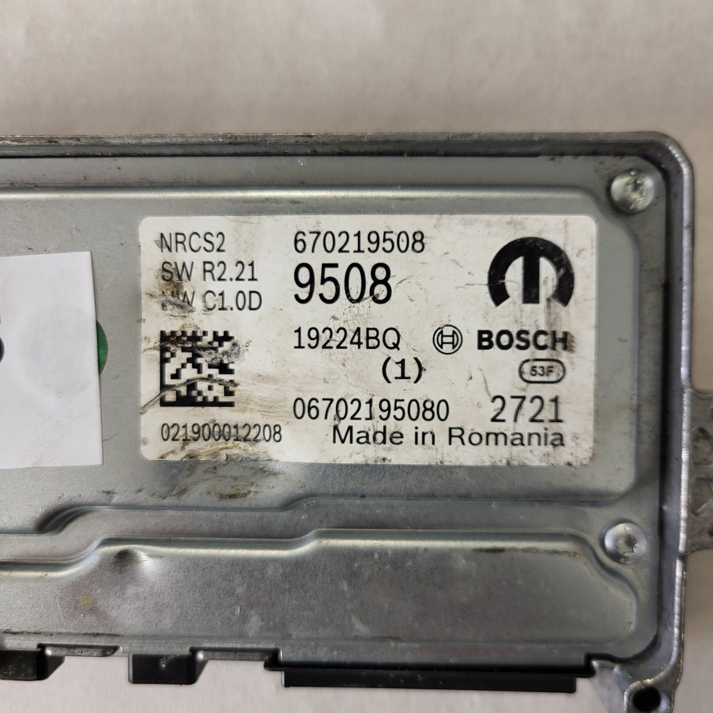 FIAT ALFA MODULE ECU / NRCS2 / 670219508 / 19224BQ / SW R2.21 / HW C1.0D / BOSCH MOPAR