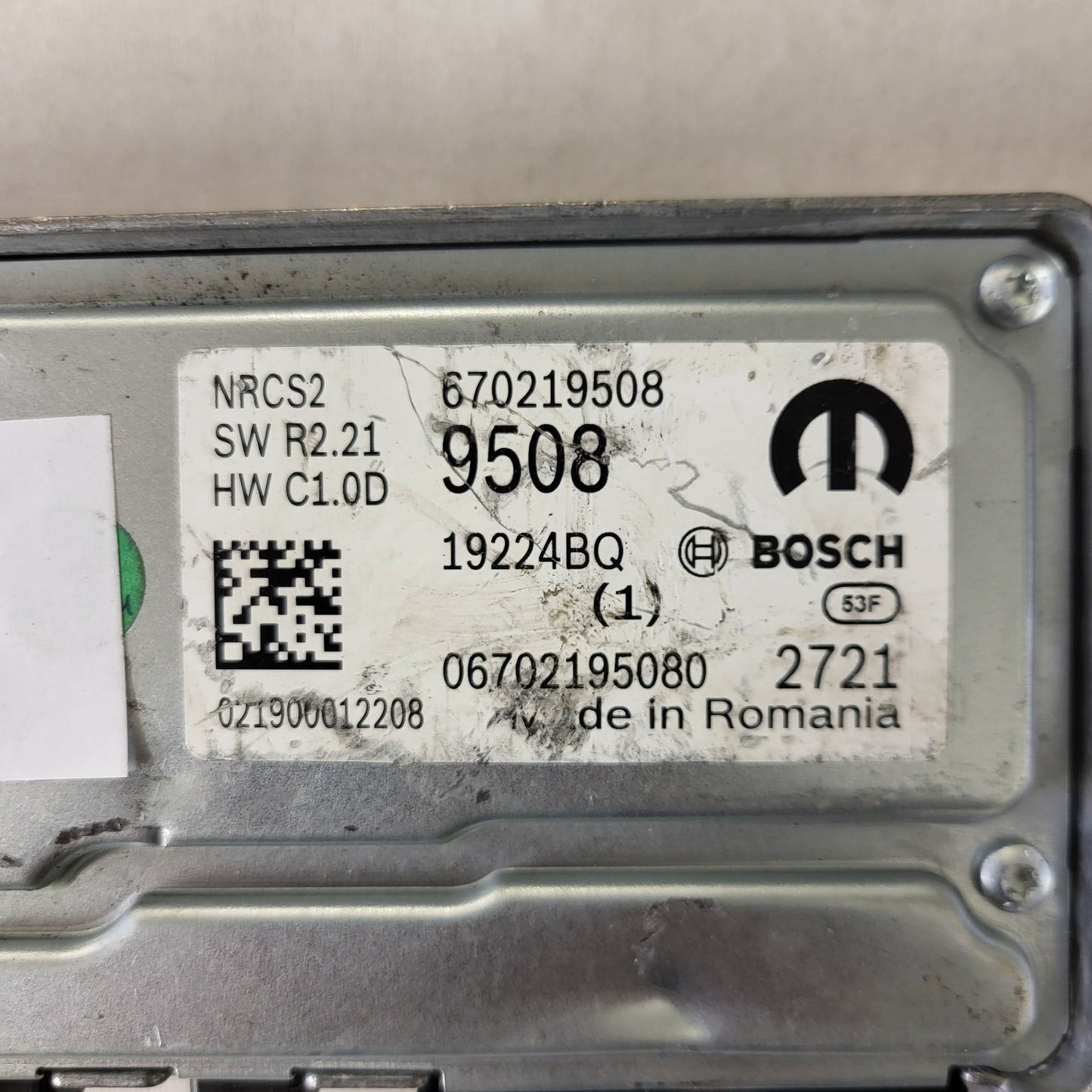 FIAT ALFA MODULE ECU / NRCS2 / 670219508 / 19224BQ / SW R2.21 / HW C1.0D / BOSCH MOPAR