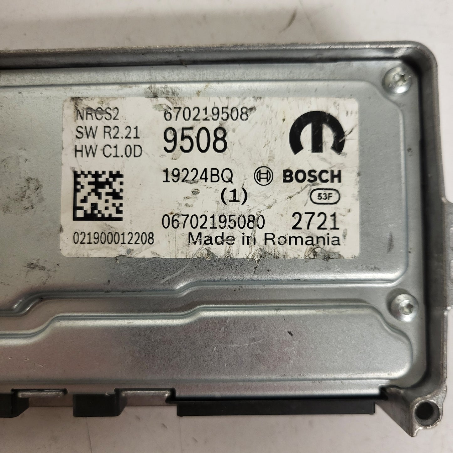 FIAT ALFA MODULE ECU / NRCS2 / 670219508 / 19224BQ / SW R2.21 / HW C1.0D / BOSCH MOPAR