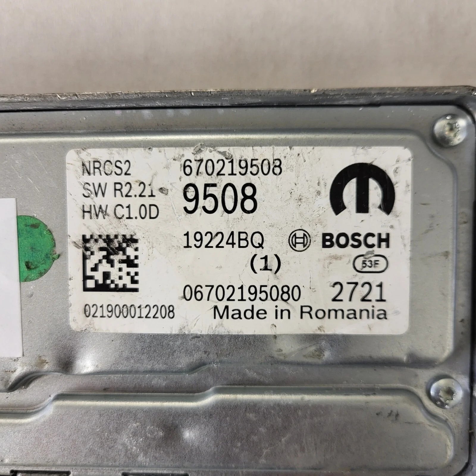 FIAT ALFA MODULE ECU / NRCS2 / 670219508 / 19224BQ / SW R2.21 / HW C1.0D / BOSCH