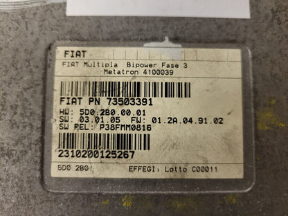 FIAT MULTIPLA BIPOWER ECU / 73503391 / 4100039 / 5D02B00001 / METATRON