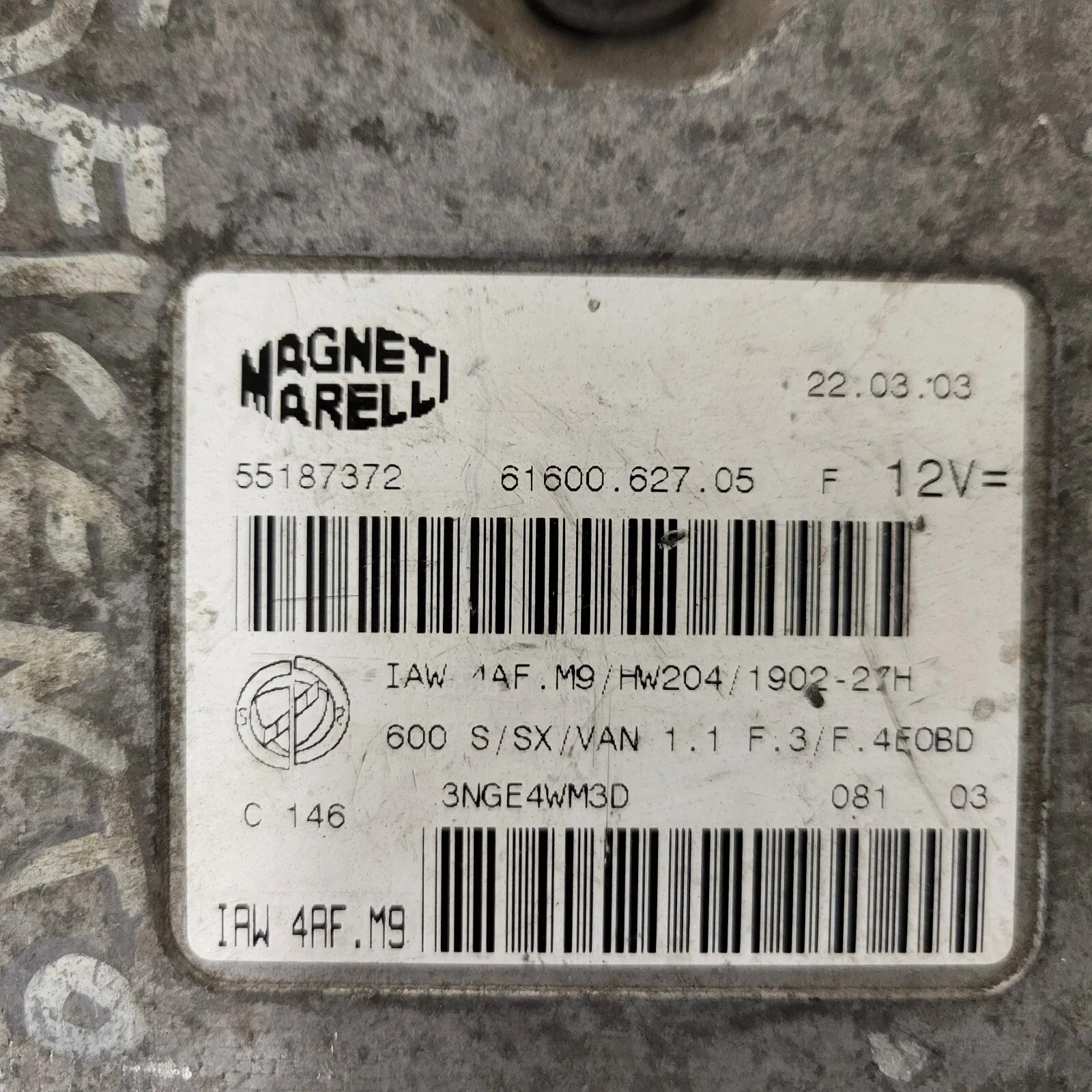 Fiat Seicento 600 ECU / 55187372 / IAW 4AF.M9 / 61600.627.05 / MAGNETI MARELLI