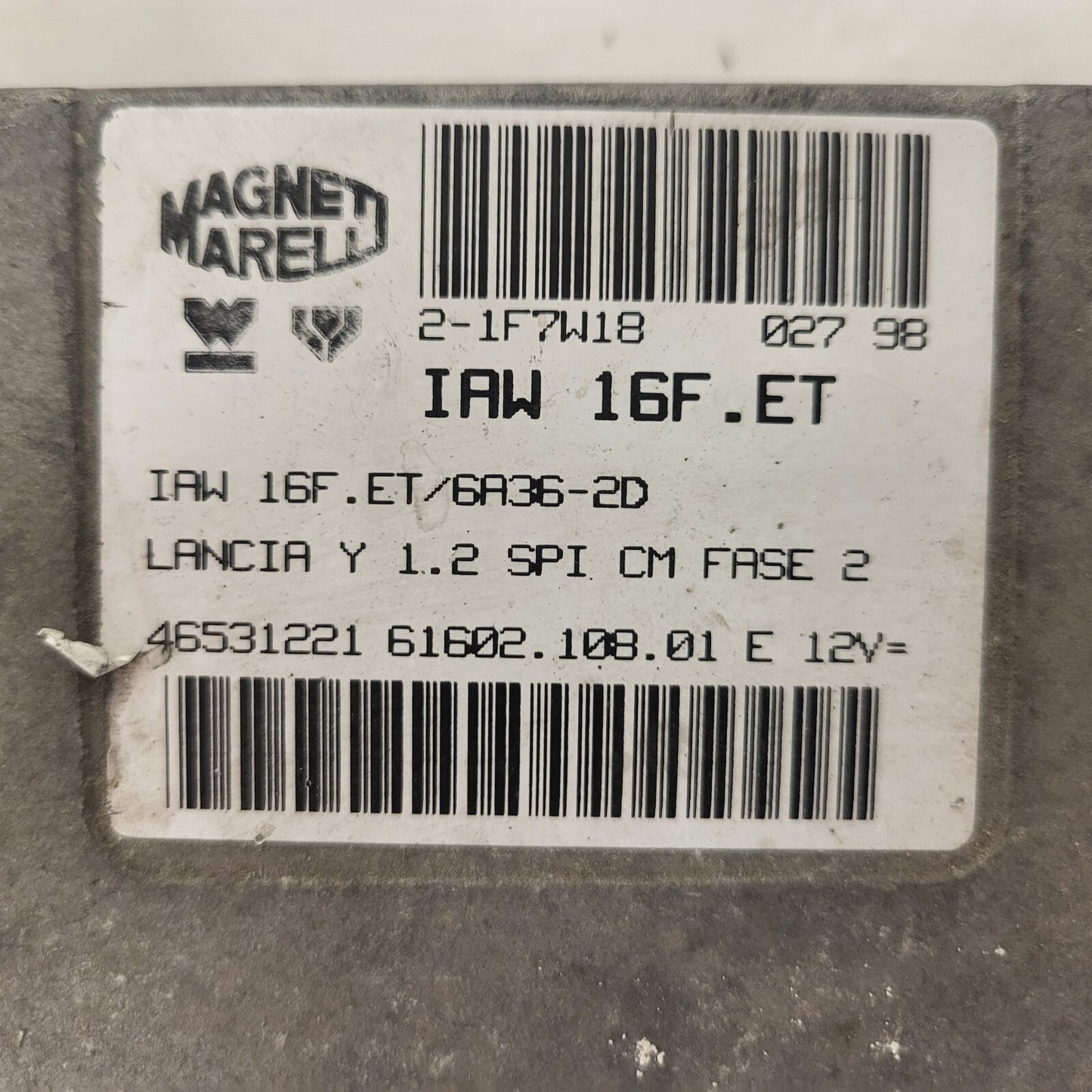 LANCIA Y 1.2 ECU / IAW 16F.ET / 46531221 / 61602.108.01 MAGNETI MARELLI