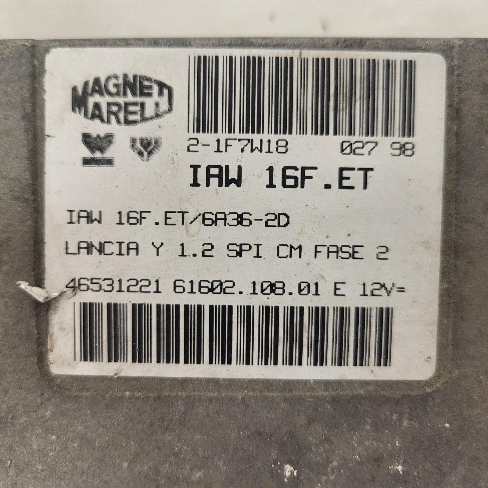 LANCIA Y 1.2 ECU / IAW 16F.ET / 46531221 / 61602.108.01 MAGNETI MARELLI
