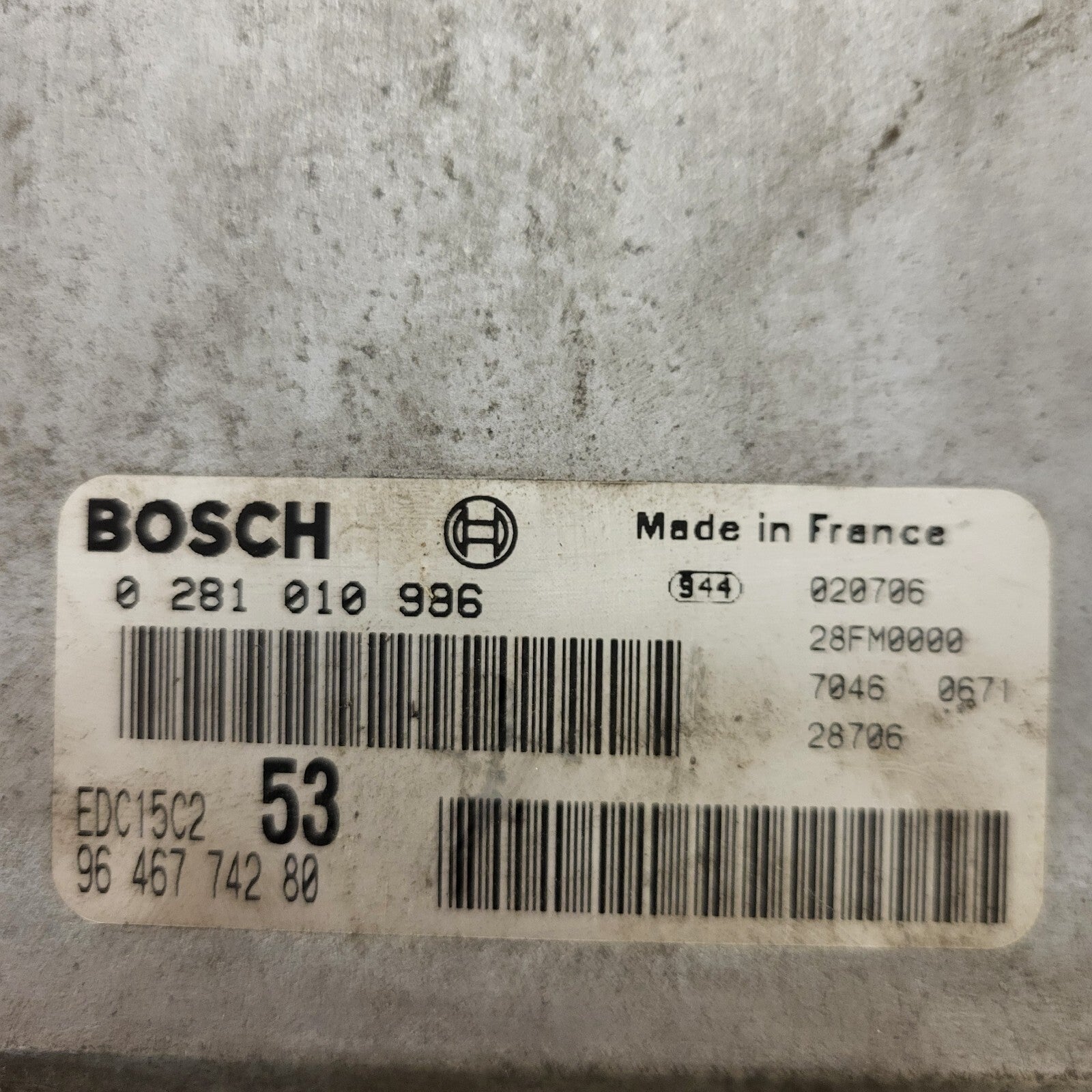 PEUGEOT CITROEN ECU / 0281010996 / EDC15C2 / 9646774280 / BOSCH