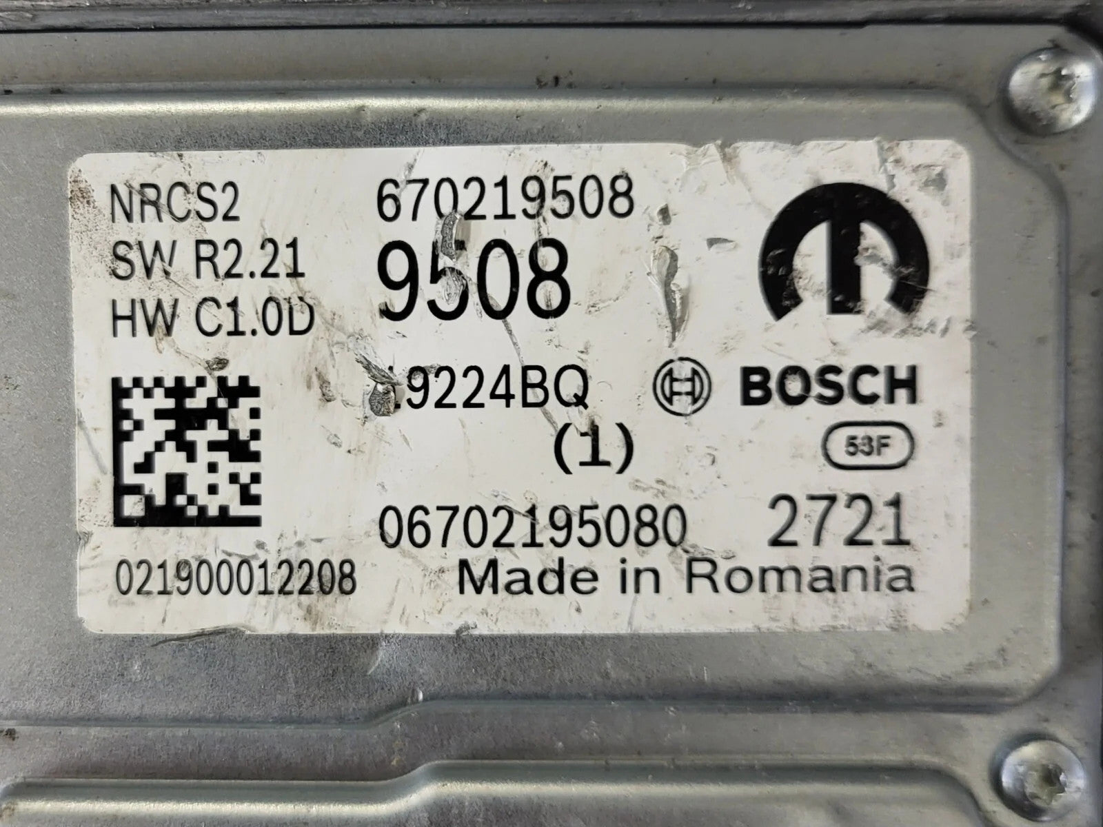 FIAT ALFA MODULE ECU / NRCS2 / 670219508 / 19224BQ / SW R2.21 / HW C1.0D / BOSCH