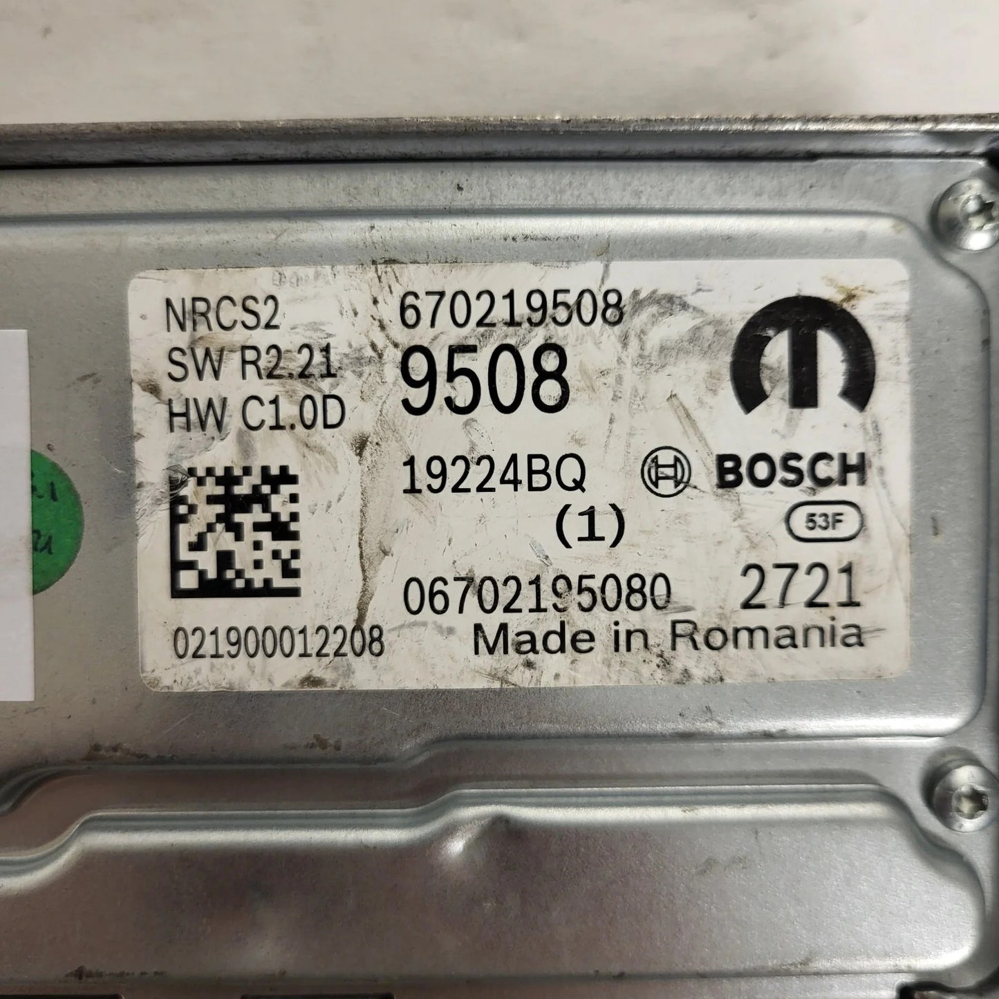 FIAT ALFA MODULE ECU / NRCS2 / 670219508 / 19224BQ / SW R2.21 / HW C1.0D / BOSCH