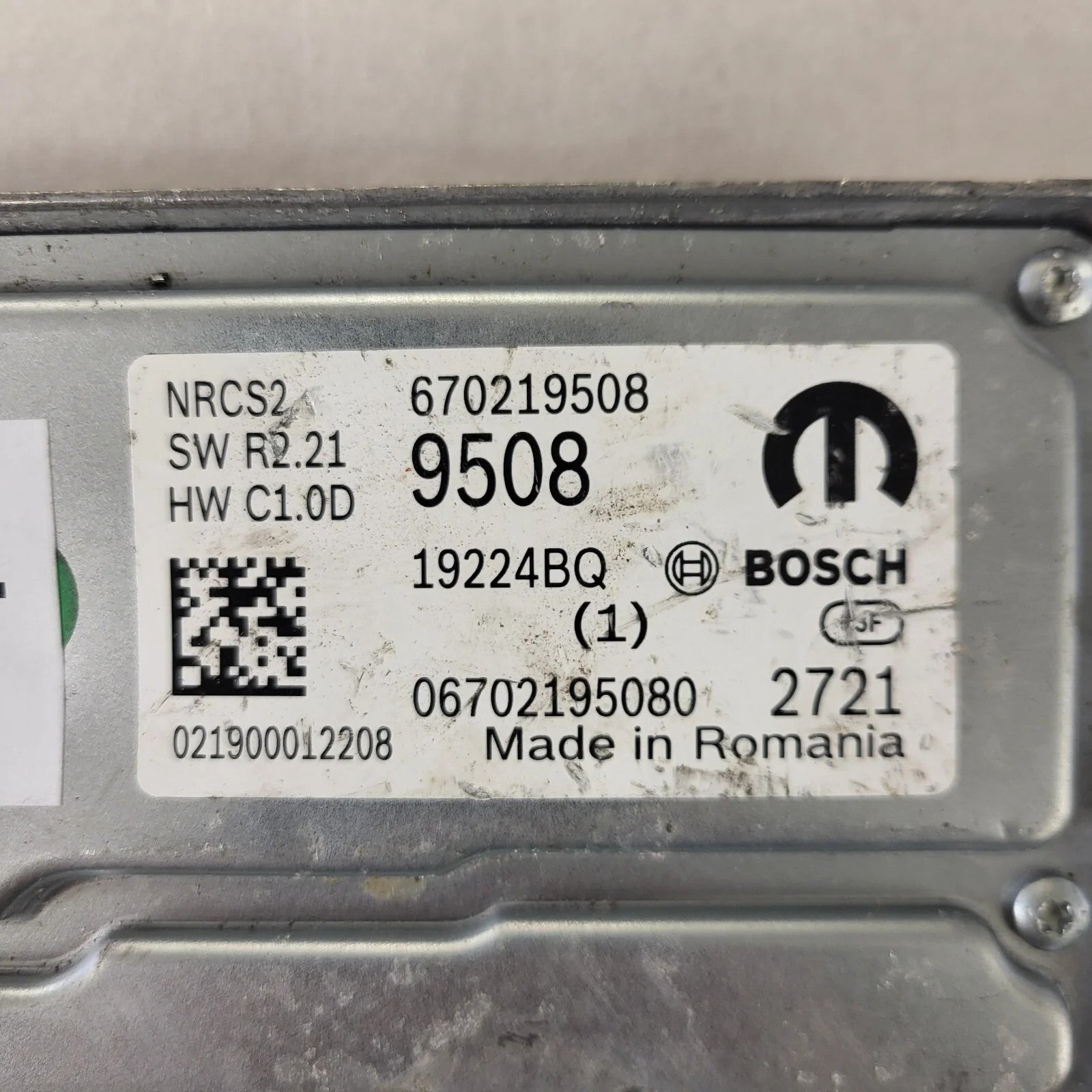 FIAT ALFA MODULE ECU / NRCS2 / 670219508 / 19224BQ / SW R2.21 / HW C1.0D / BOSCH
