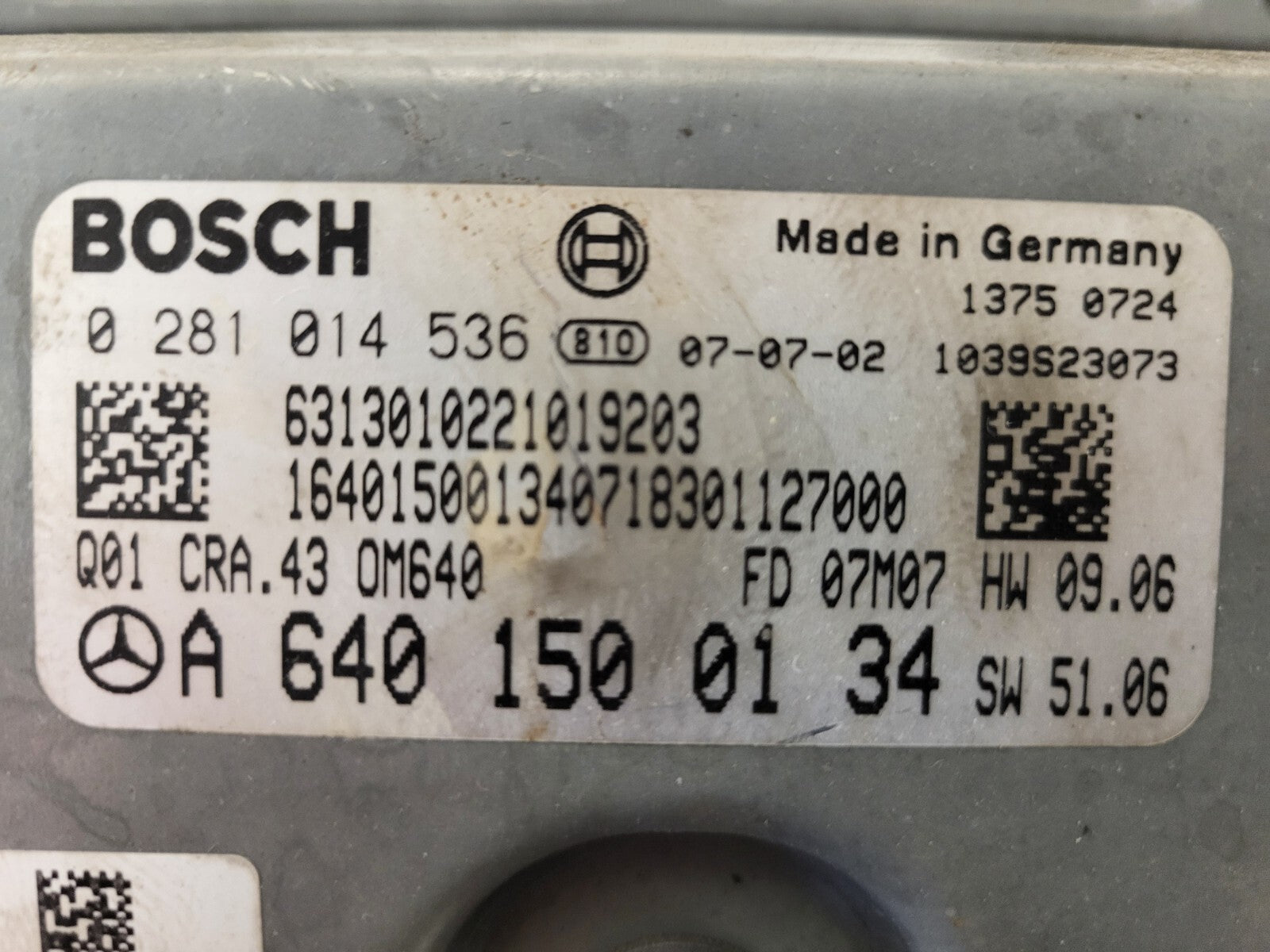 MERCEDES A W169 ECU / 0281014536 / A6401500134 / CRA.43 / OM640 / BOSCH