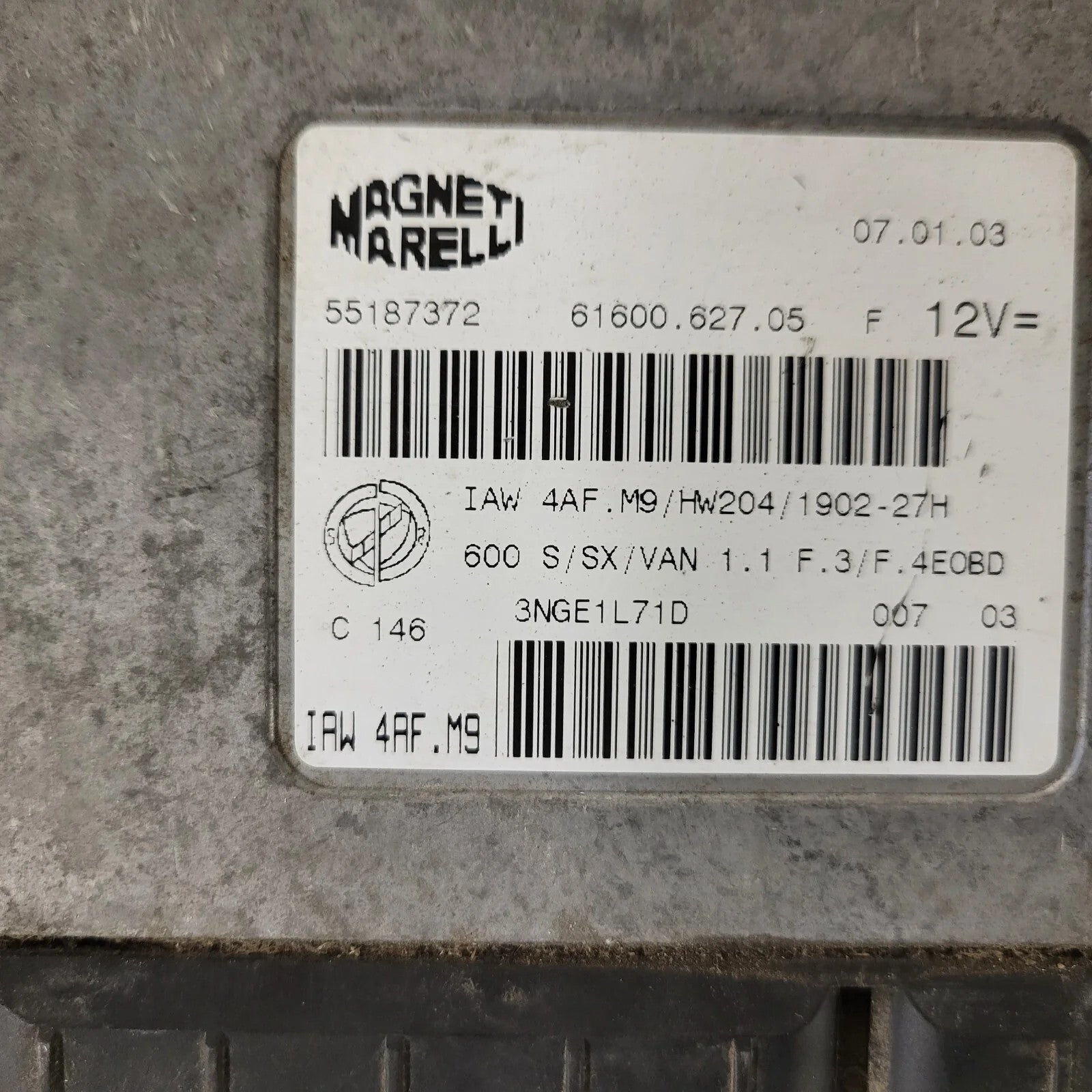 Fiat Seicento 600 ECU / 55187372 / IAW 4AF.M9 / 61600.627.05 / MAGNETI MARELLI