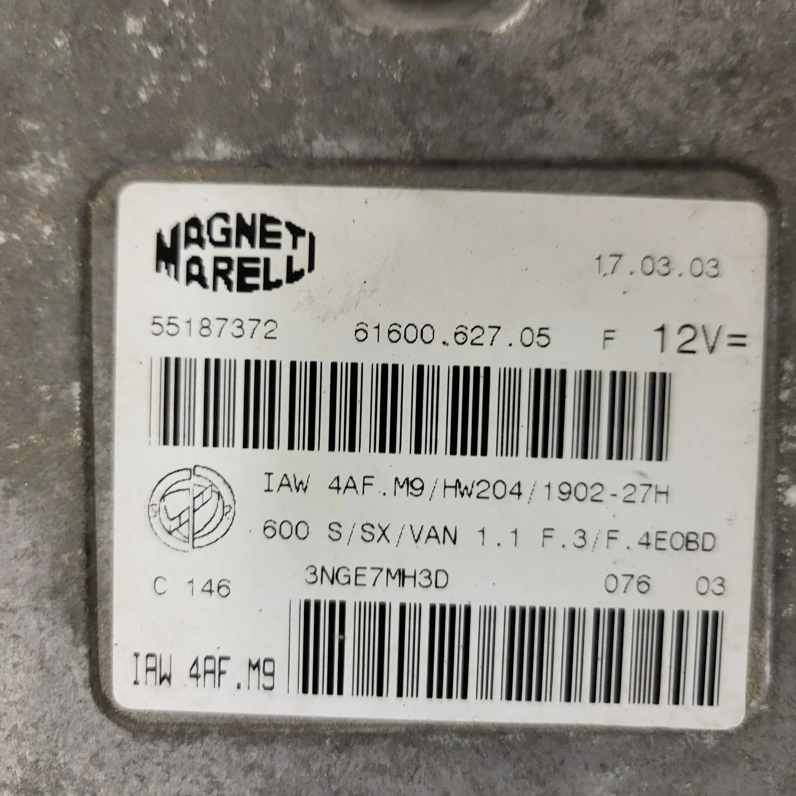 Fiat Seicento 600 ECU / 55187372 / IAW 4AF.M9 / 61600.627.05 / MAGNETI MARELLI