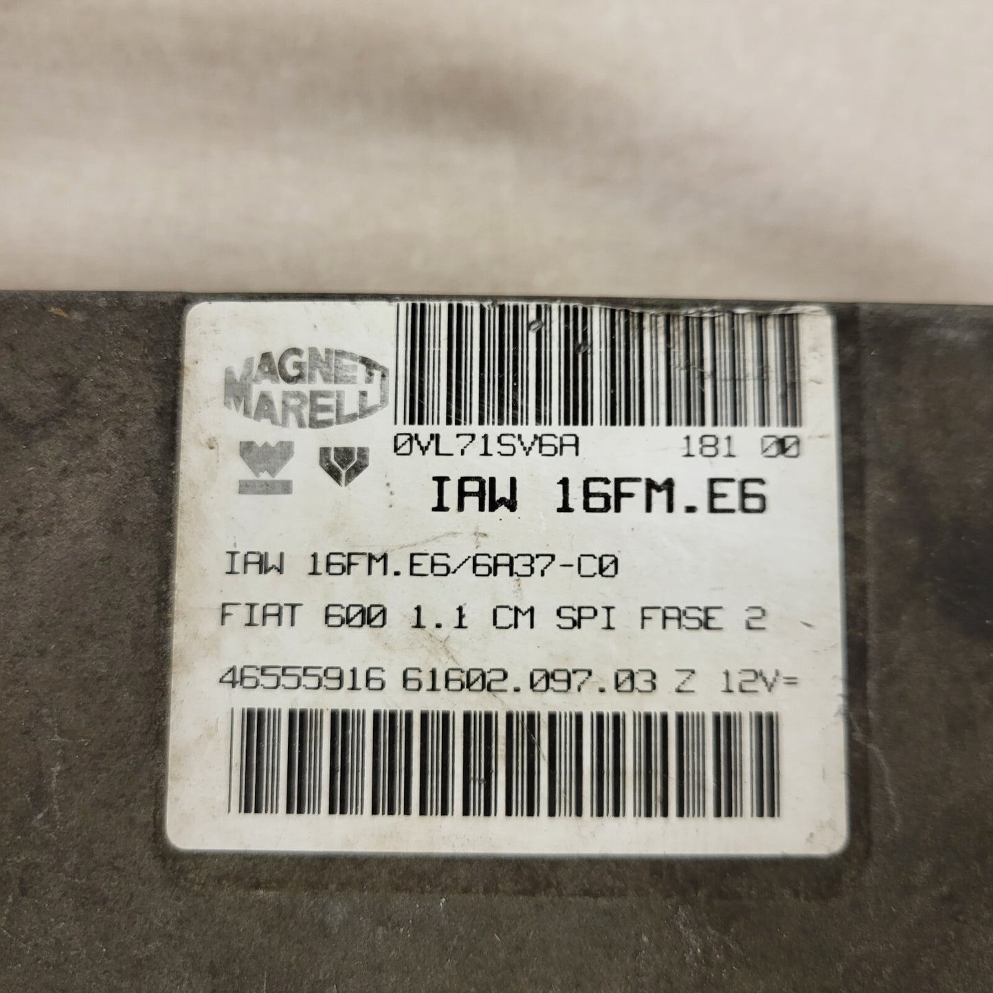 FIAT 600 1.1 ECU / IAW 16FM.E6 / 46555916 / 61602.097.03 / MAGNETI MARELLI
