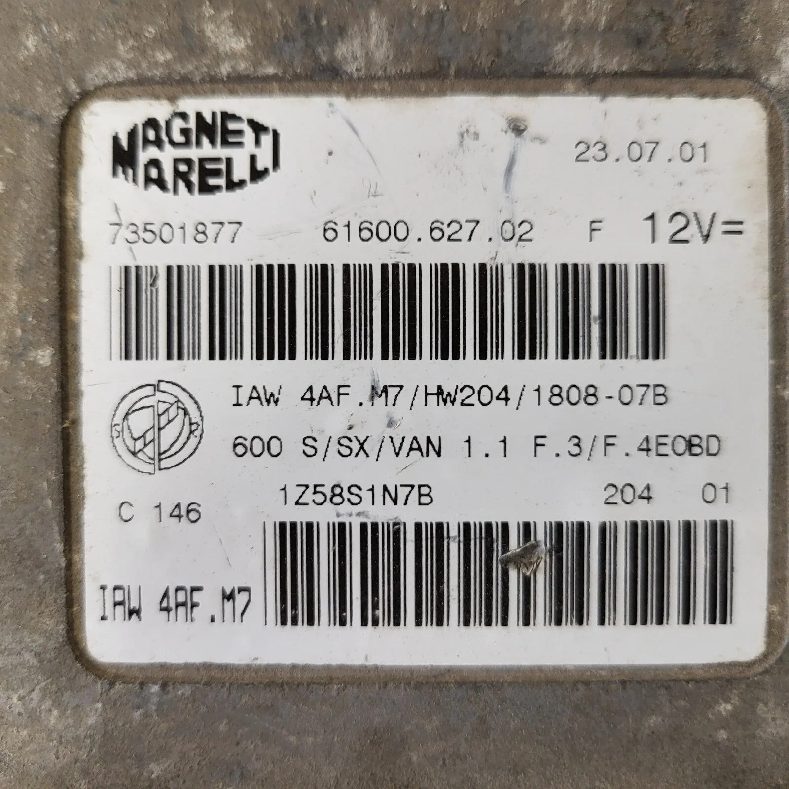 Fiat 600 ECU / IAW 4AF.M7 / 73501877 / HW204 / MAGNETI MARELLI