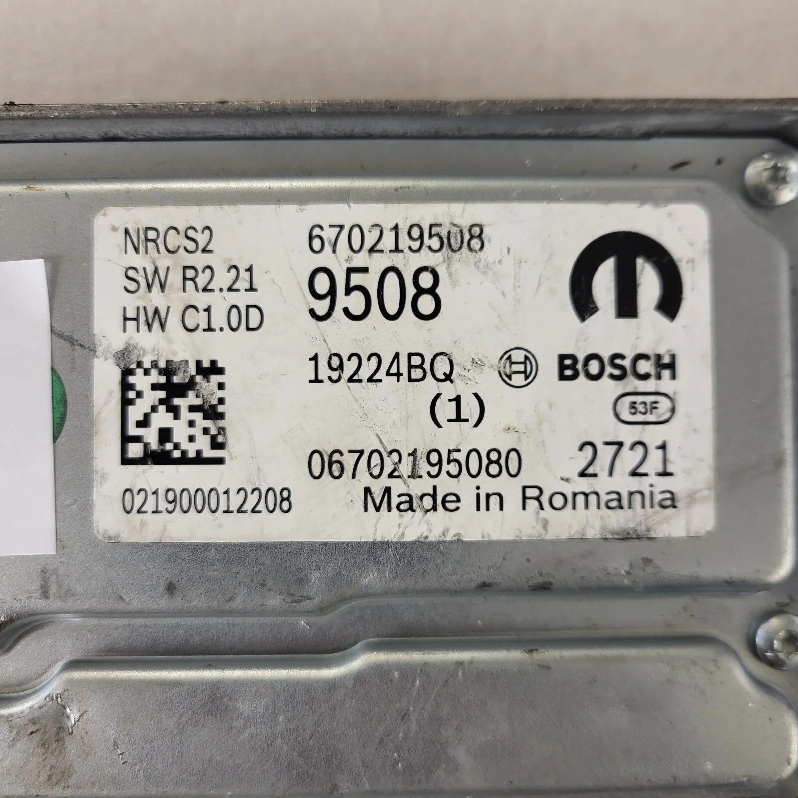 FIAT ALFA MODULE ECU / NRCS2 / 670219508 / 19224BQ / SW R2.21 / HW C1.0D / BOSCH