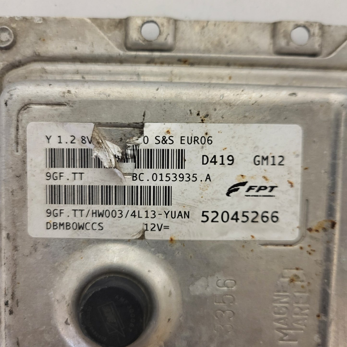LANCIA Y 1.2 8V ECU / 52045266 / 9GF.TT / HW003 / EURO6 / FPT