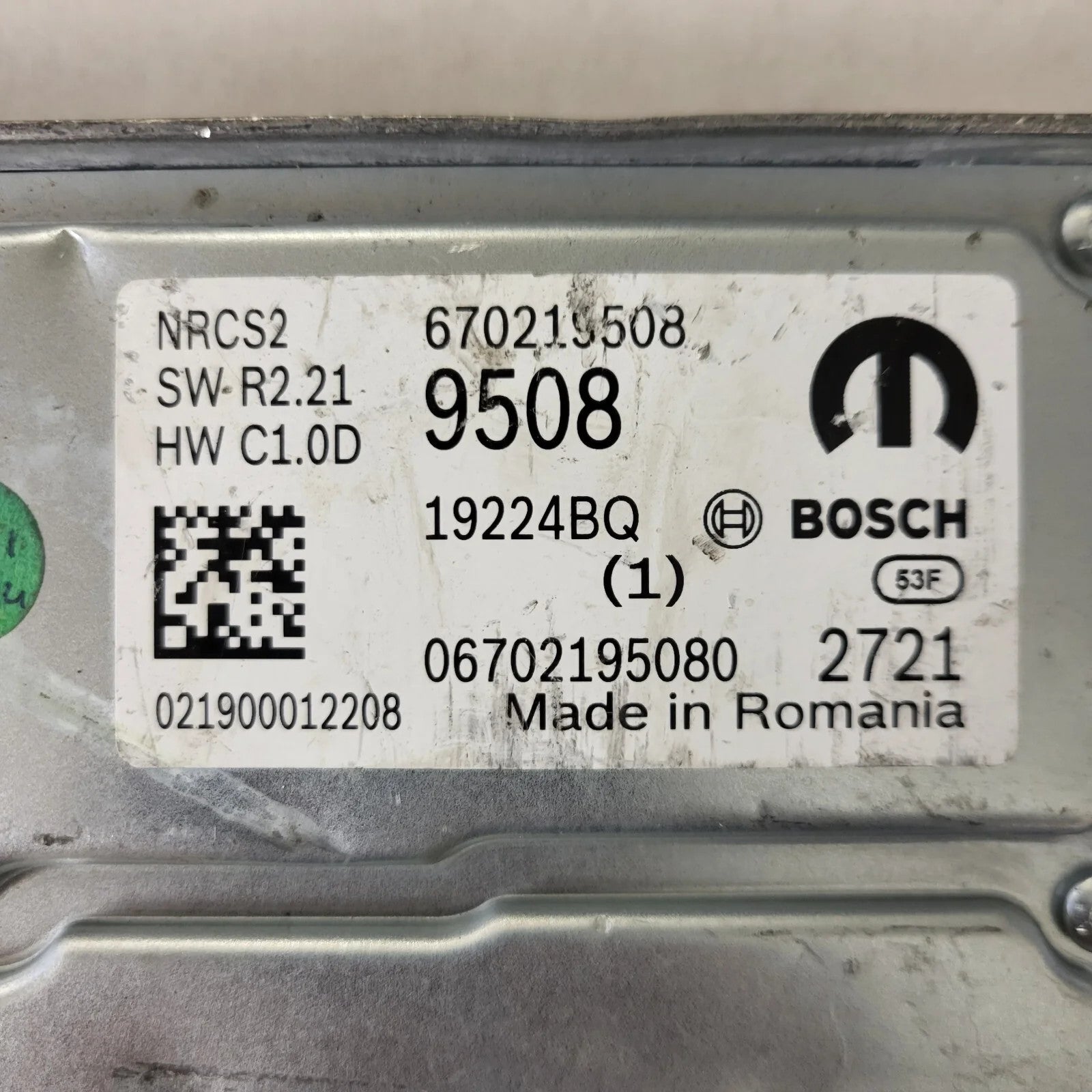 FIAT ALFA MODULE ECU / NRCS2 / 670219508 / 19224BQ / SW R2.21 / HW C1.0D / BOSCH