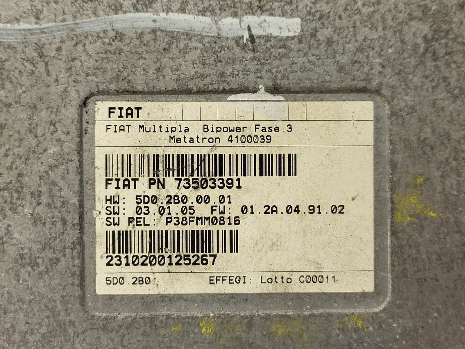 FIAT MULTIPLA BIPOWER ECU / 73503391 / 4100039 / 5D02B00001 / METATRON