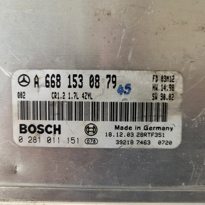 Mercedes a Class W168 ECU / A6681530879 / 0281011151 / CR1.2 / BOSCH