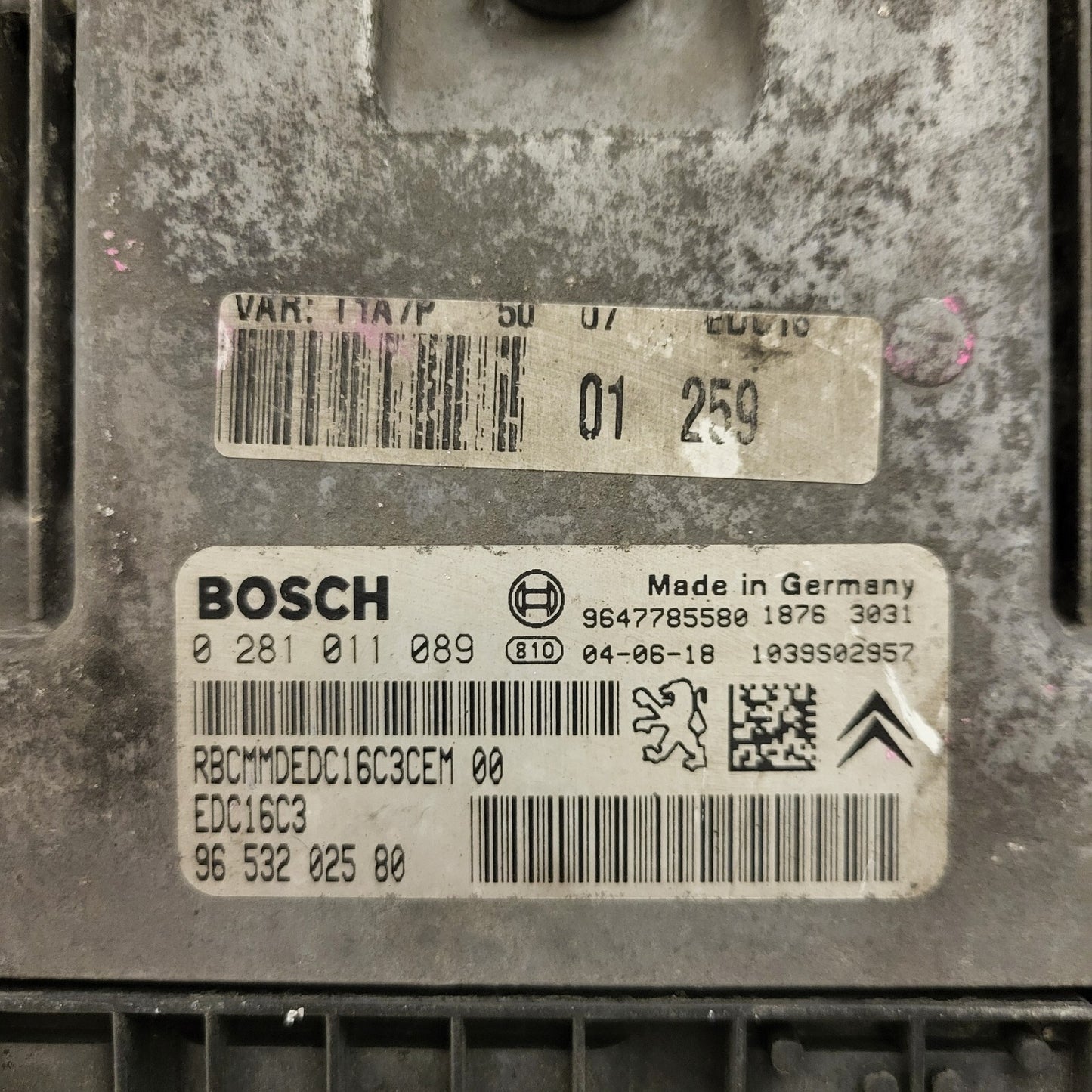 PEUGEOT 206 ECU / 0281011089 / EDC16C3 / 9653202580 / 9647785580 / BOSCH