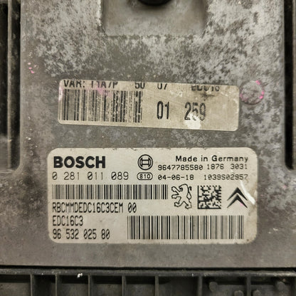 PEUGEOT 206 ECU / 0281011089 / EDC16C3 / 9653202580 / 9647785580 / BOSCH