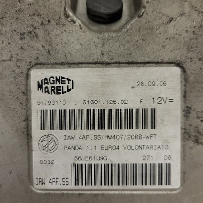 FIAT PANDA 1.1 ECU / IAW 4AF.SS / 51793113 / HW407 / 61601.125.02 / MAGNETI MARE