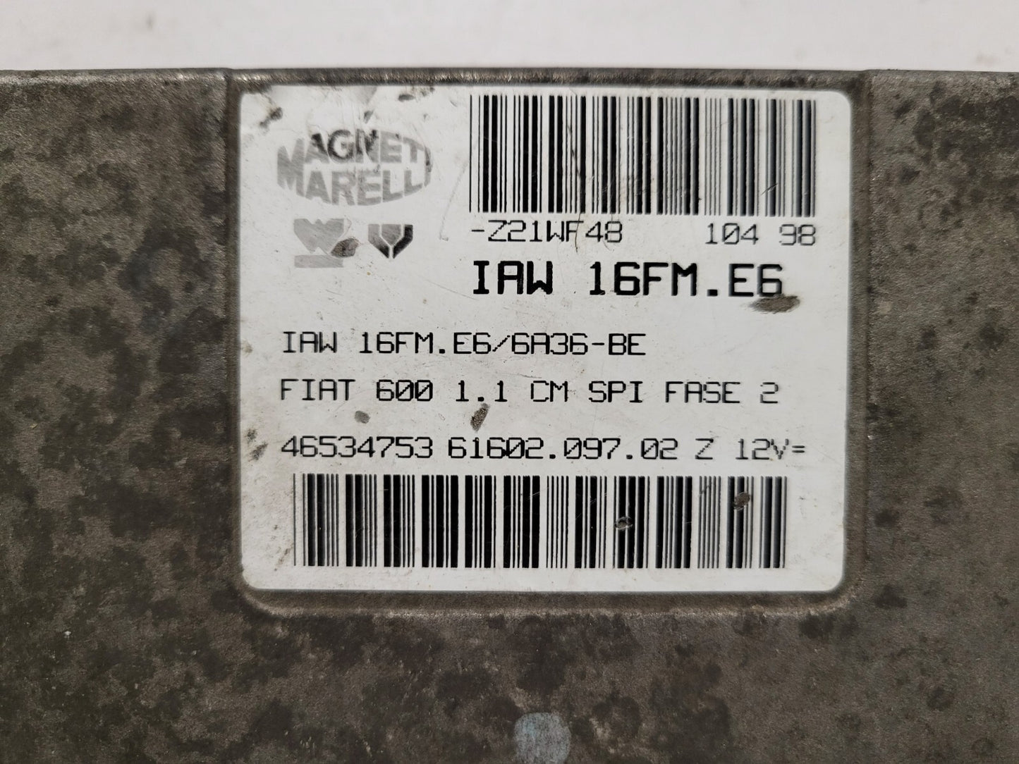 Fiat 600 1.1 ECU / IAW 16FM.E6 / 46534753 / 6162.097.02 /MAGNETI  MARELLI