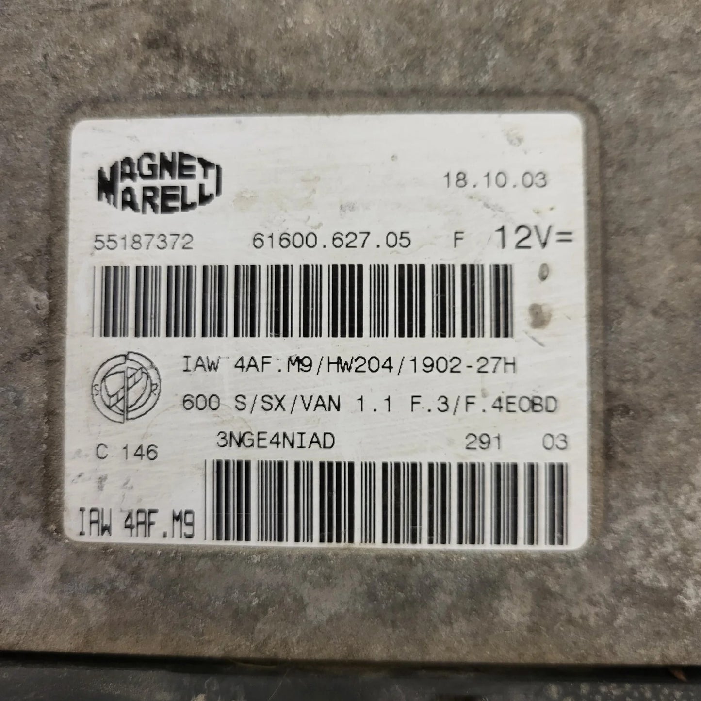 Fiat Seicento 600 ECU / 55187372 / IAW 4AF.M9 / 61600.627.05 / MAGNETI MARELLI