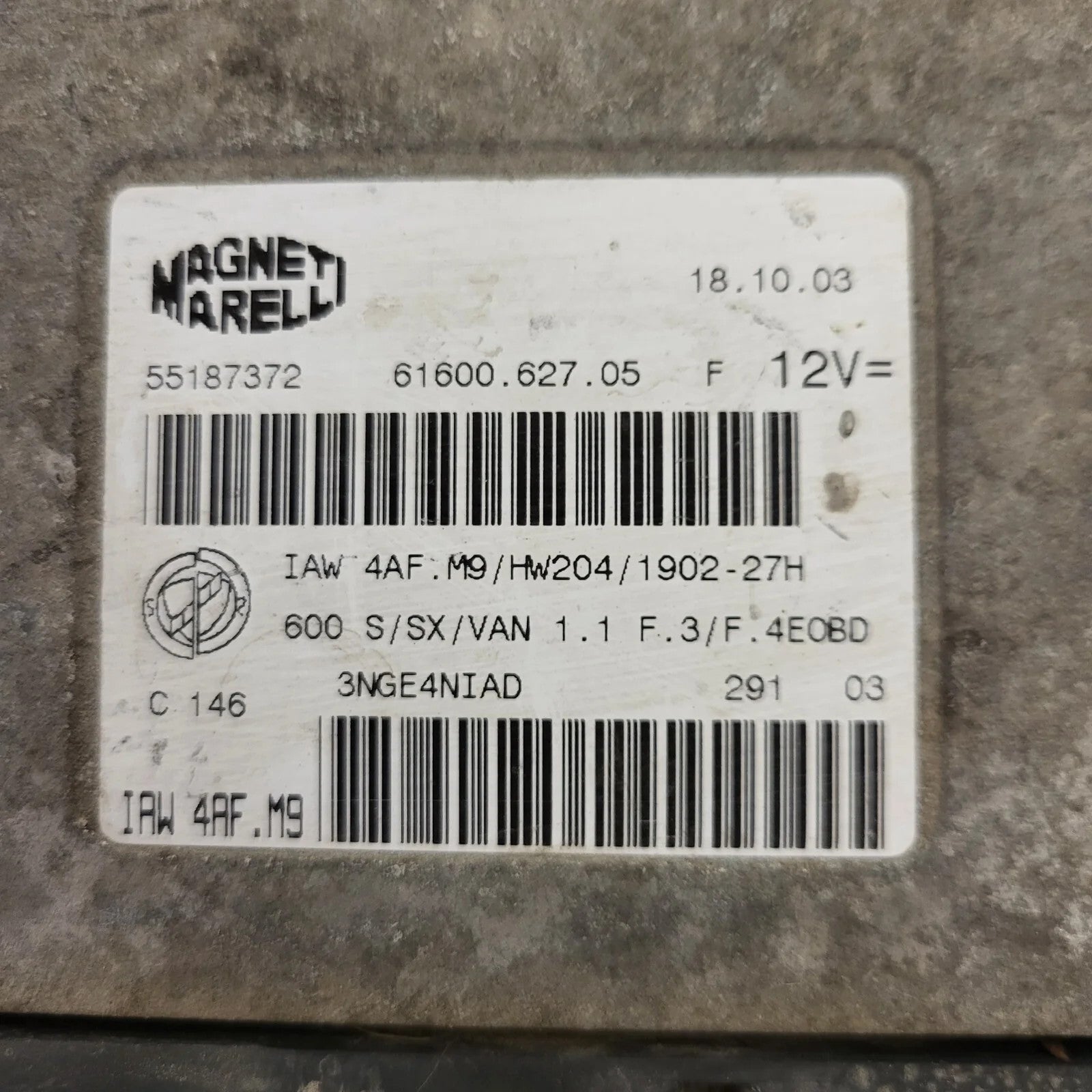Fiat Seicento 600 ECU / 55187372 / IAW 4AF.M9 / 61600.627.05 / MAGNETI MARELLI
