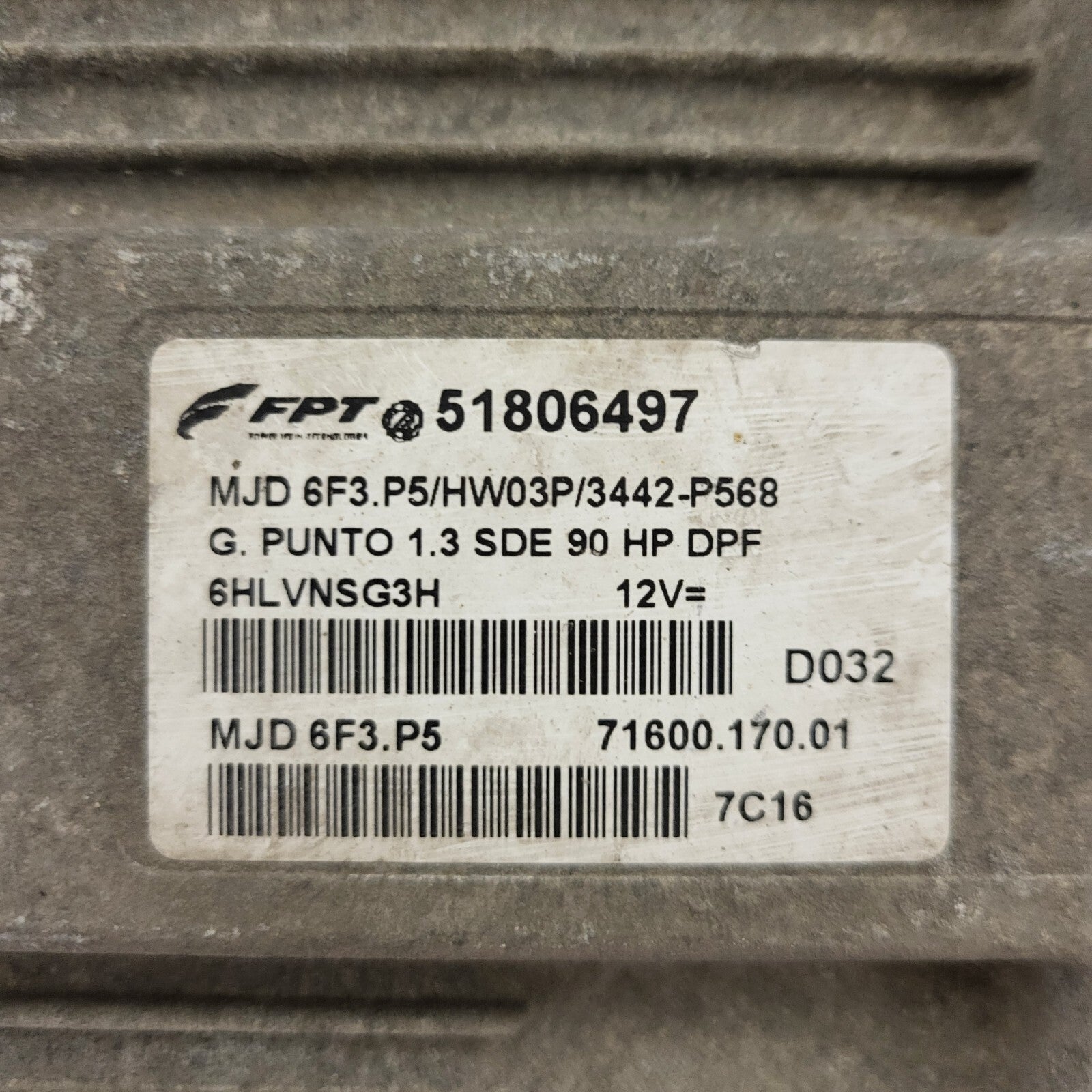 FIAT GRANDE PUNTO ECU / 51806497 / MJD 6F3.P5 / HW03P / 71600.170.01 / FPT