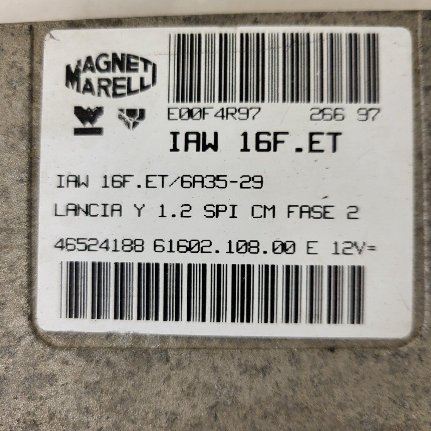 LANCIA Y 1.2 ECU / IAW 16F.ET / 46524188 / 61602.108.00 / MAGNETI MARELLI 