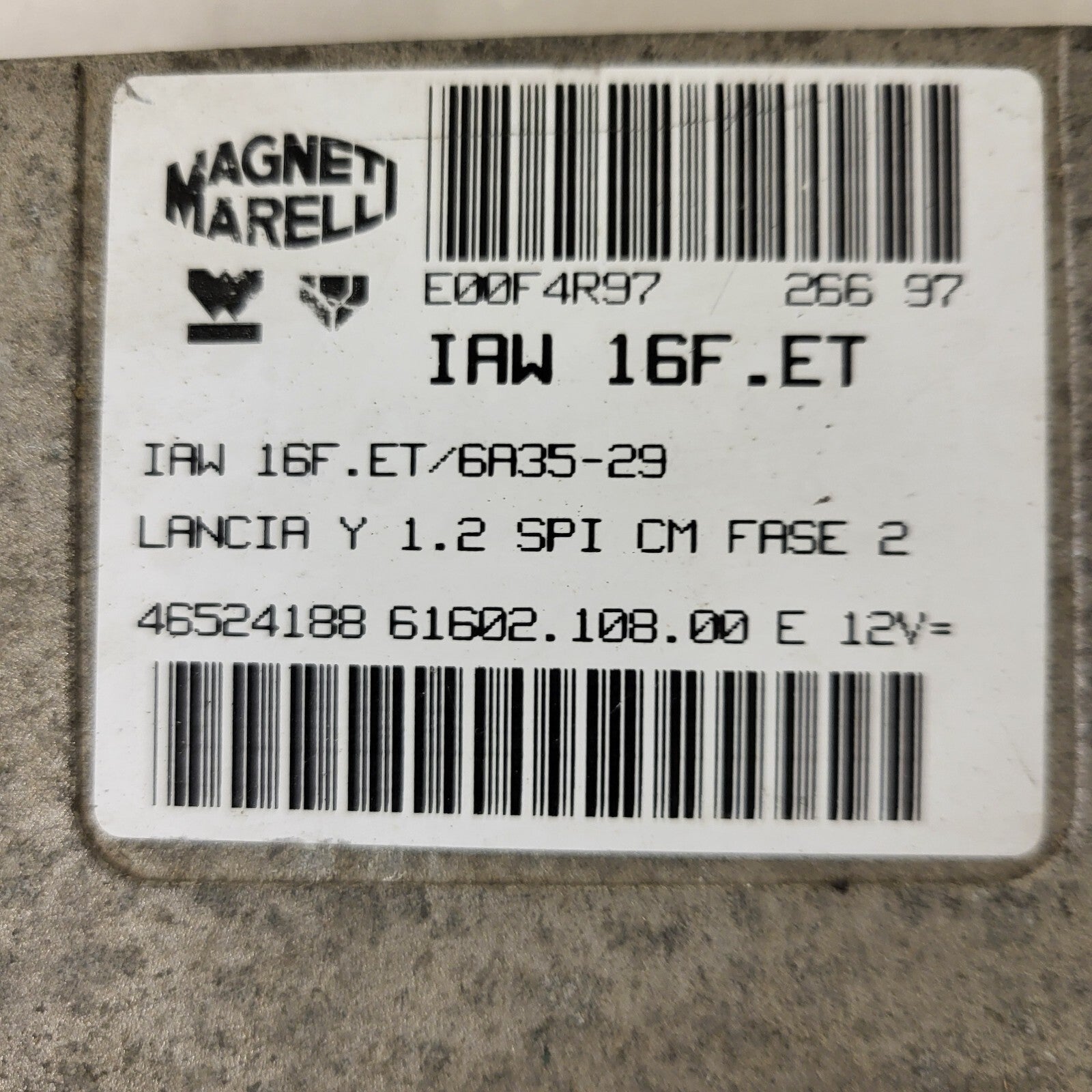 LANCIA Y 1.2 ECU / IAW 16F.ET / 46524188 / 61602.108.00 / MAGNETI MARELLI 