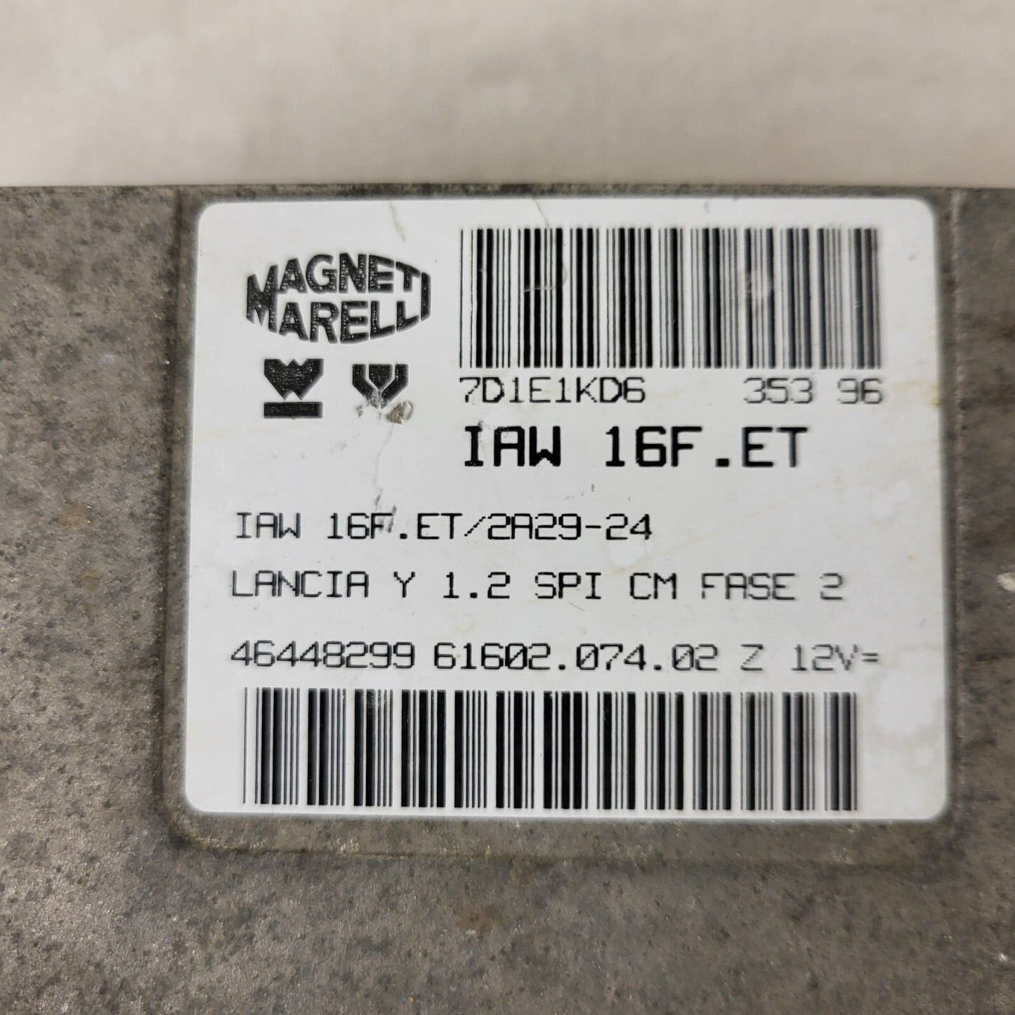 LANCIA Y 1.2 ECU / IAW 16F.ET / 46448299 / 61602.074.02 / MAGNETI MARELLI