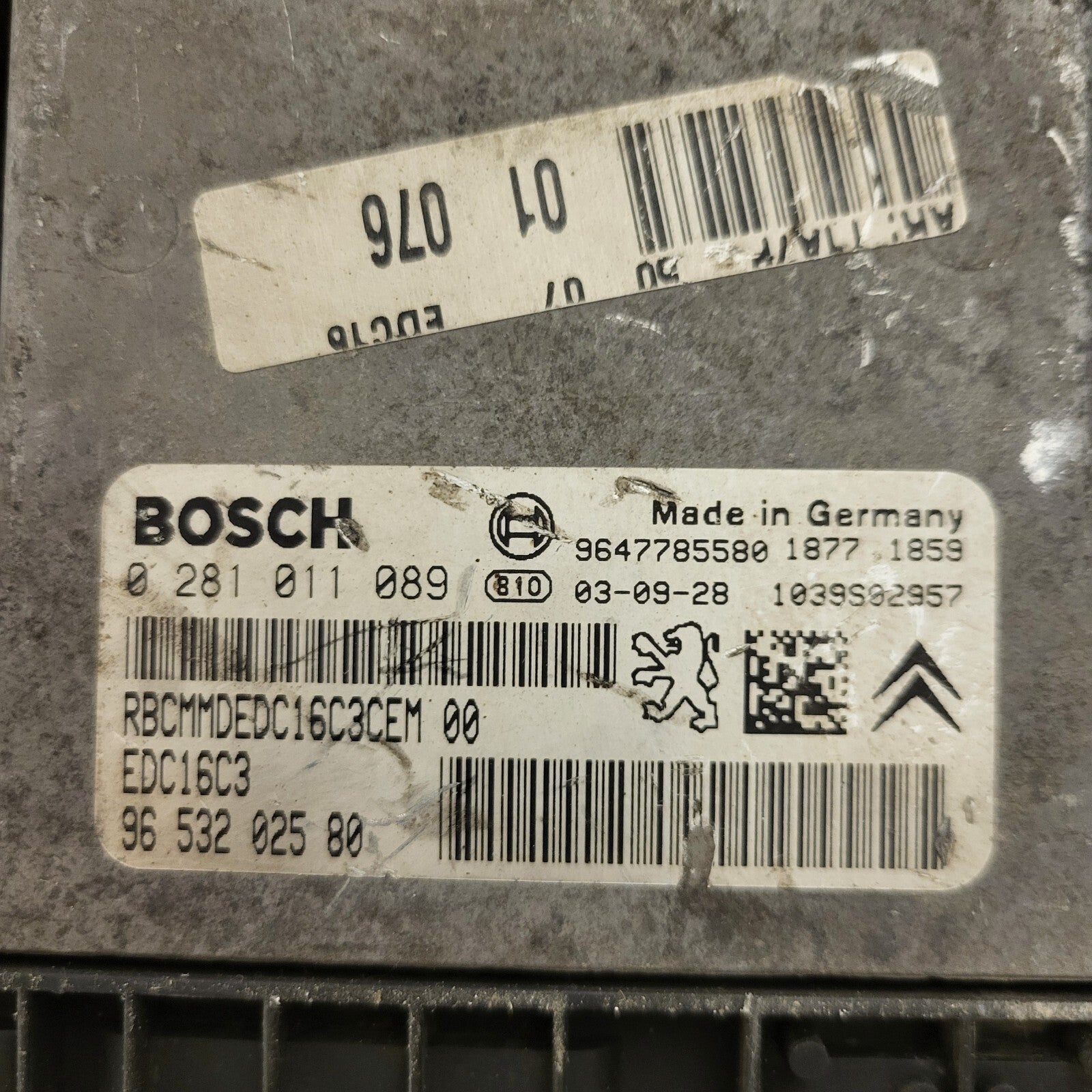 PEUGEOT 206 ECU / 0281011089 / EDC16C3 / 9653202580 / 9647785580 / BOSCH