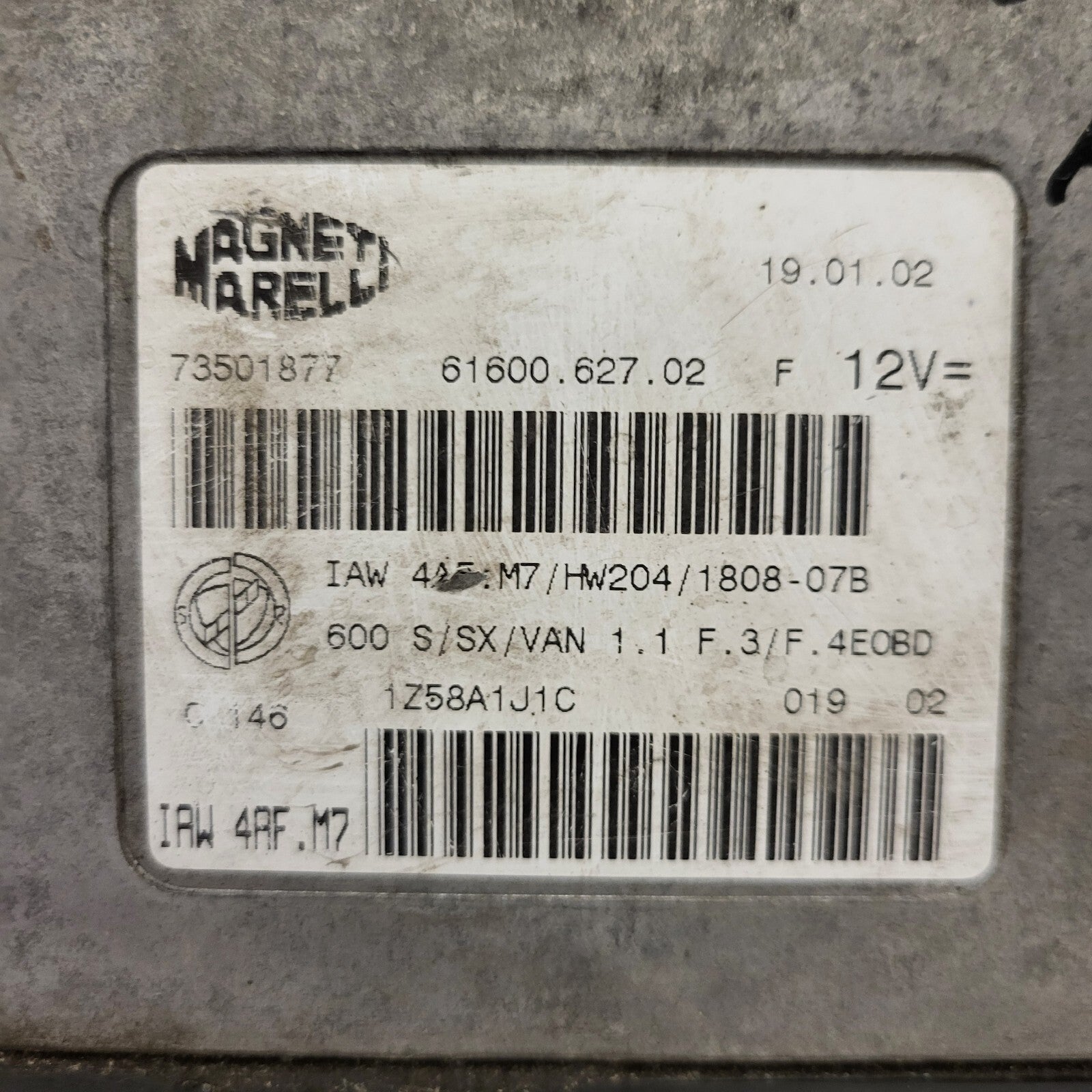 Fiat 600 ECU / IAW 4AF.M7 / 73501877 / HW204 / MAGNETI MARELLI