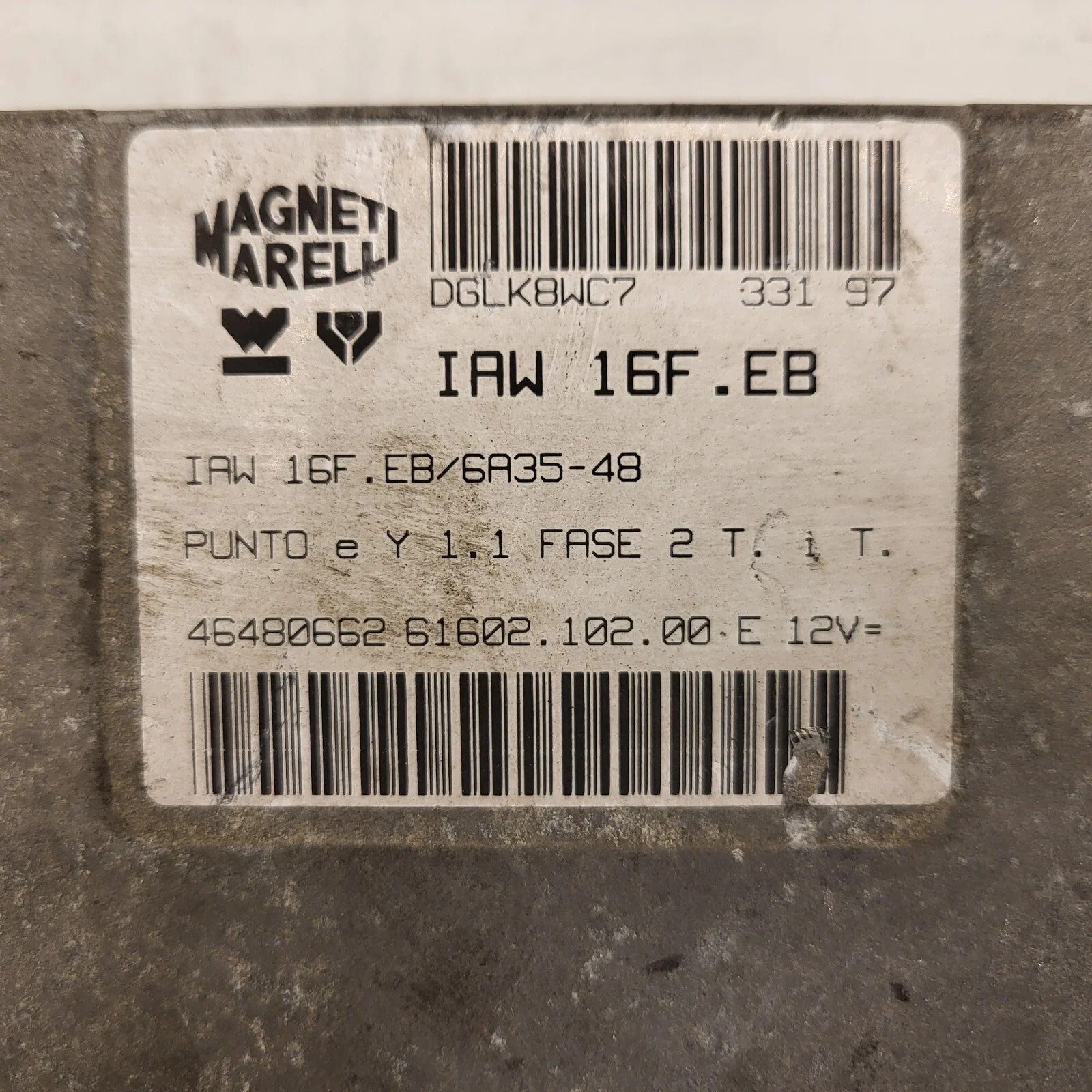 FIAT PUNTO LANCIA Y 1.1 ECU / IAW 16F.EB / 46480662 / IAW16F.EB / MAGNETI MAREL